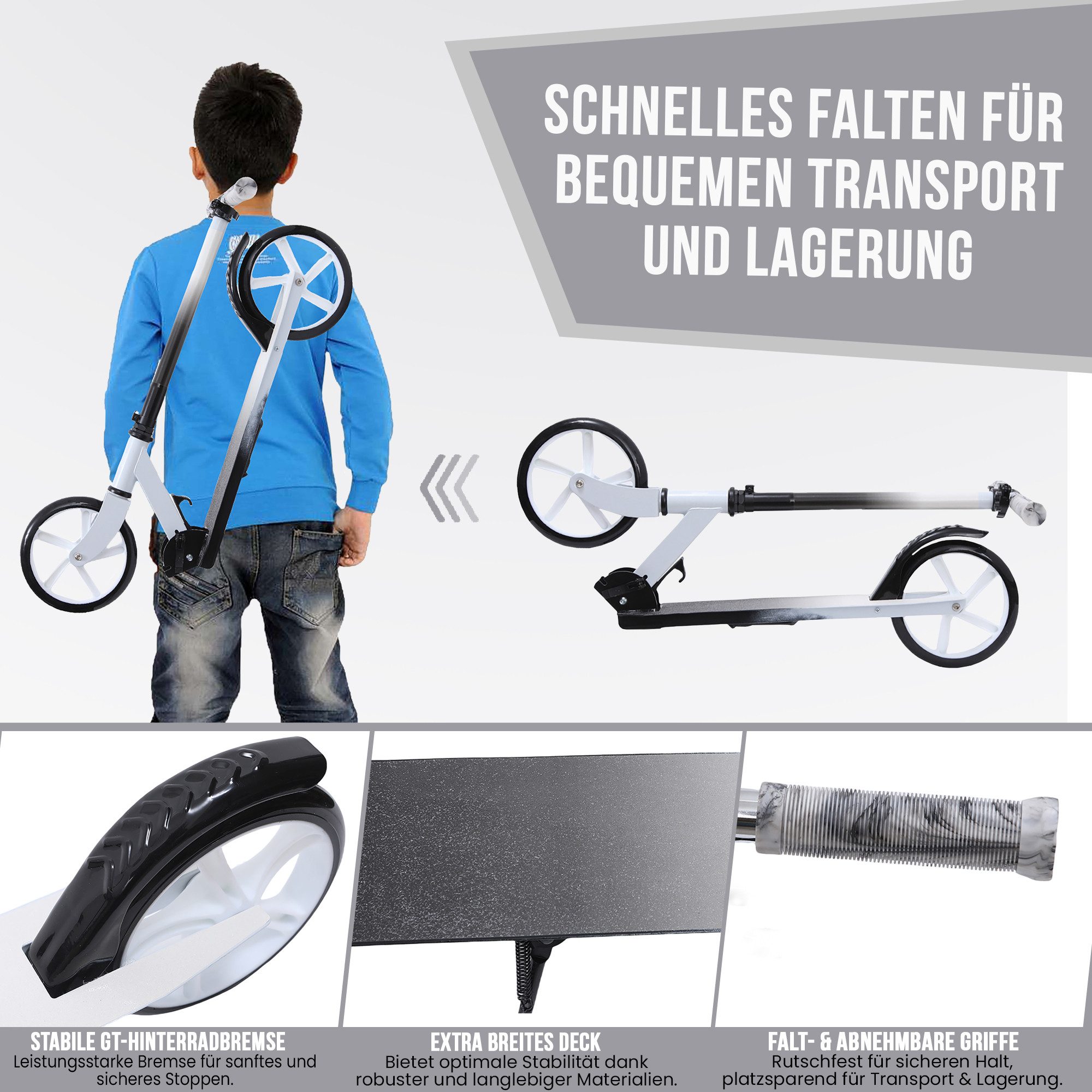 Habib Gruppe Scooter Kinderroller 200mm Cityroller, Klappbar & bis 100kg