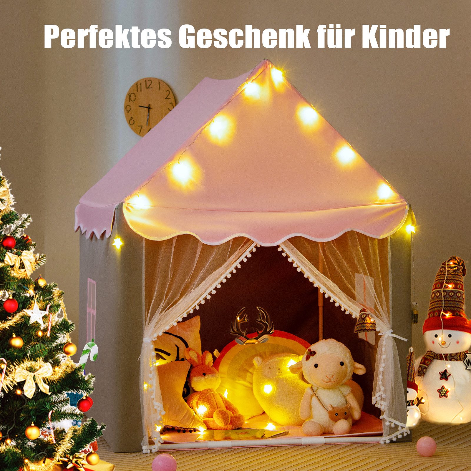 COSTWAY Spielzelt Spielhaus mit LED & Matte, 105 x 121 x 136cm, Outdoor günstig online kaufen