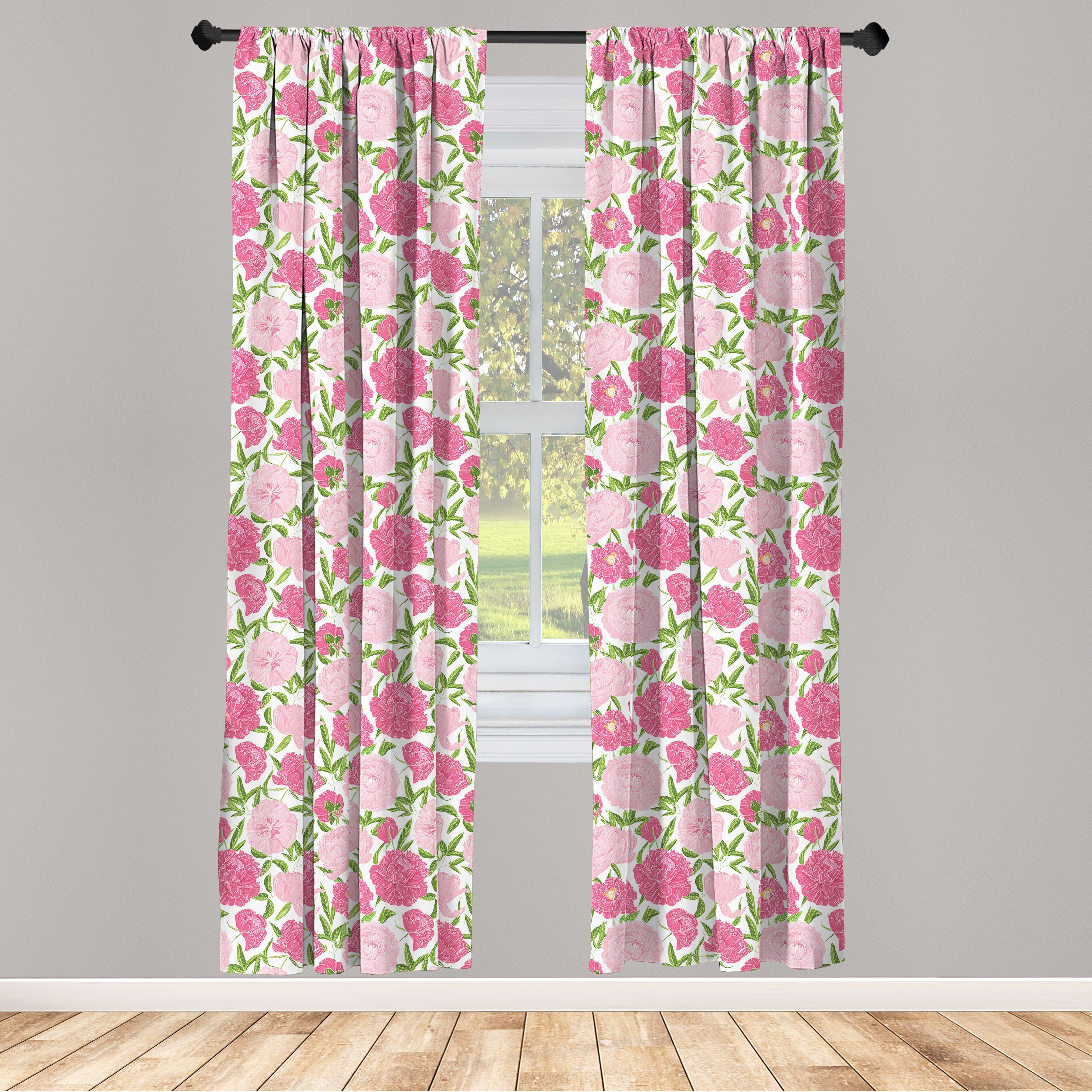 Gardine Vorhang für Wohnzimmer Schlafzimmer Dekor, Abakuhaus, Microfaser, Pfingstrose Simplistic Romantic Flowers