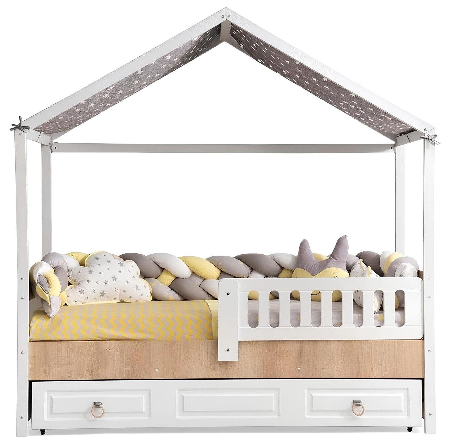 Xlmoebel Kinderbett Helles Holz-Bettgestell mit hochwertiger Verarbeitung für Kinderzimmer (Bett, 3-tlg., Bett), Hergestellt in Europa