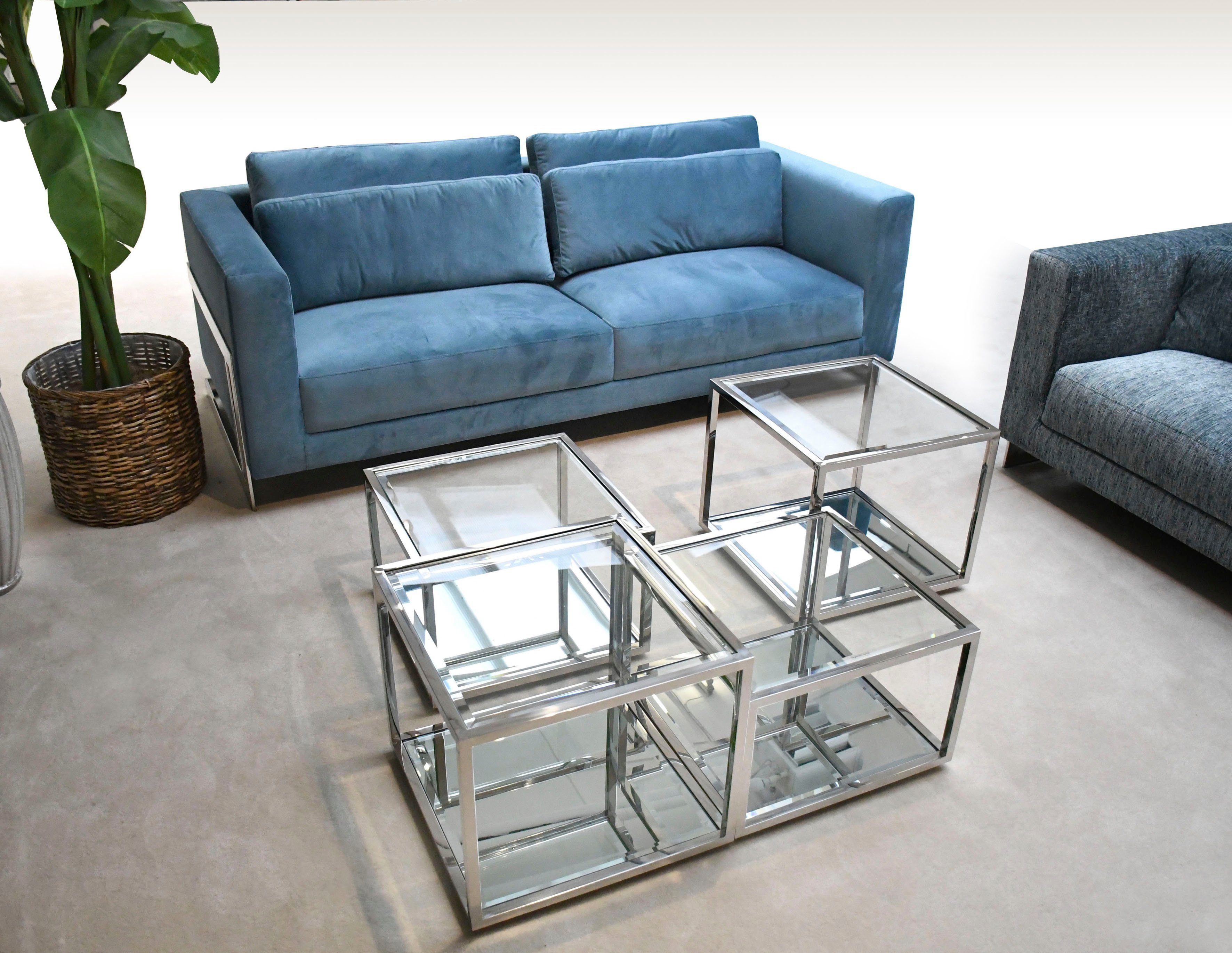 Leonique Couchtisch Maik, Couchtisch, 4 Tische, Glas, Chromgestell, 50x50x35/45