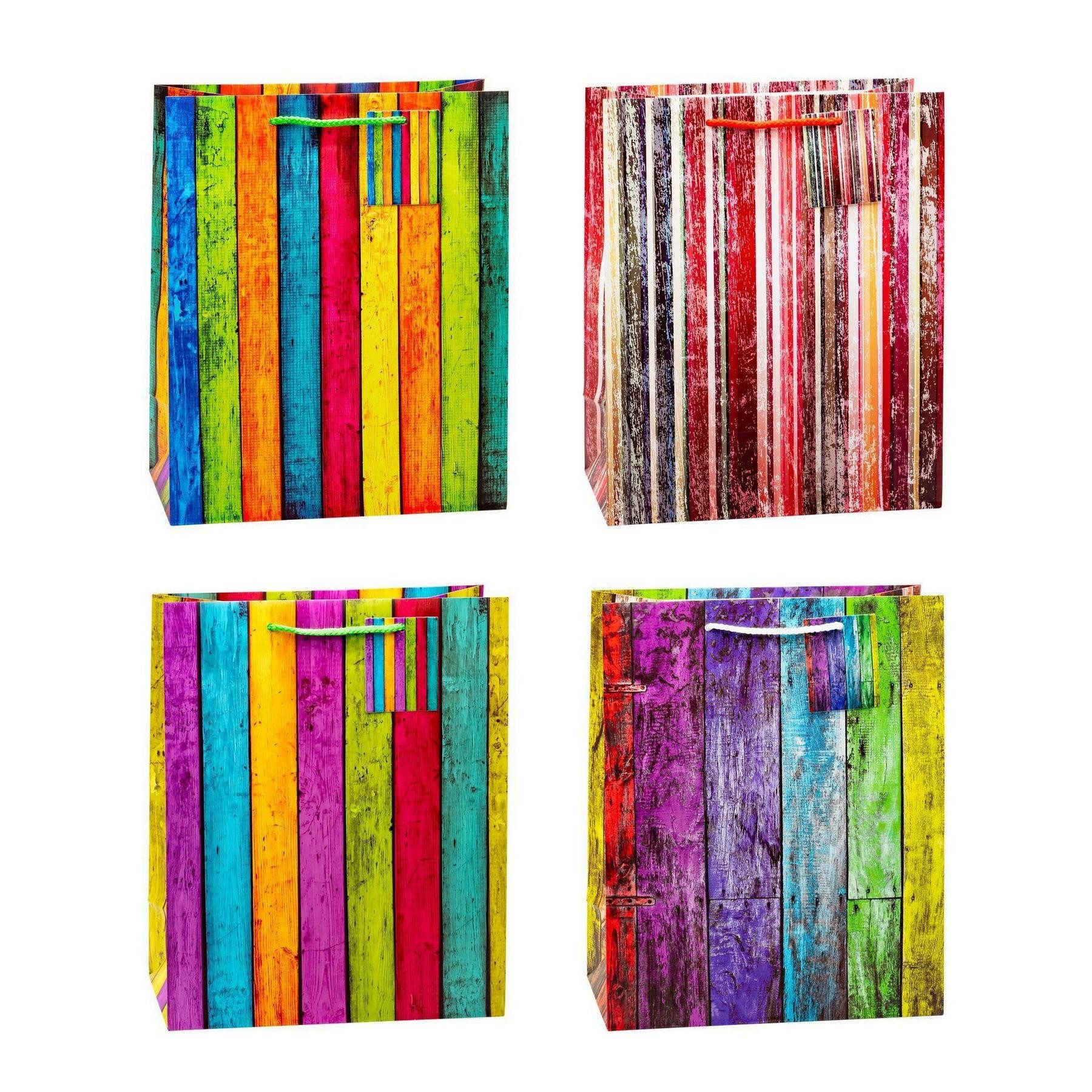 TSI Geschenktüten TSI 12er Set Geschenktüten groß 32x26x13,5 CM STREIFEN neutral modern