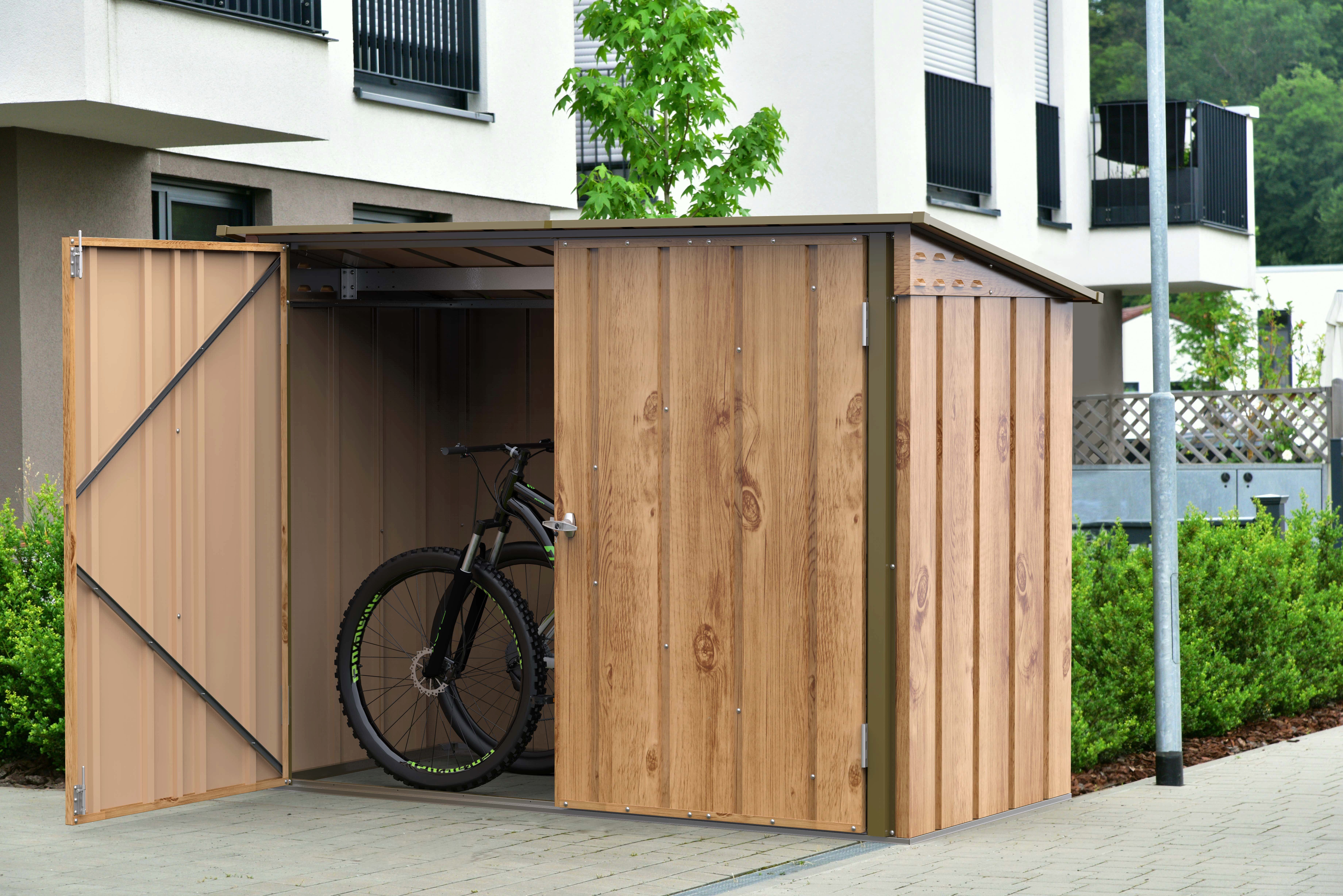 DURAMAX Garage DURAMAX Fahrradgarage 2x1m Holzoptik, in Verzinkt