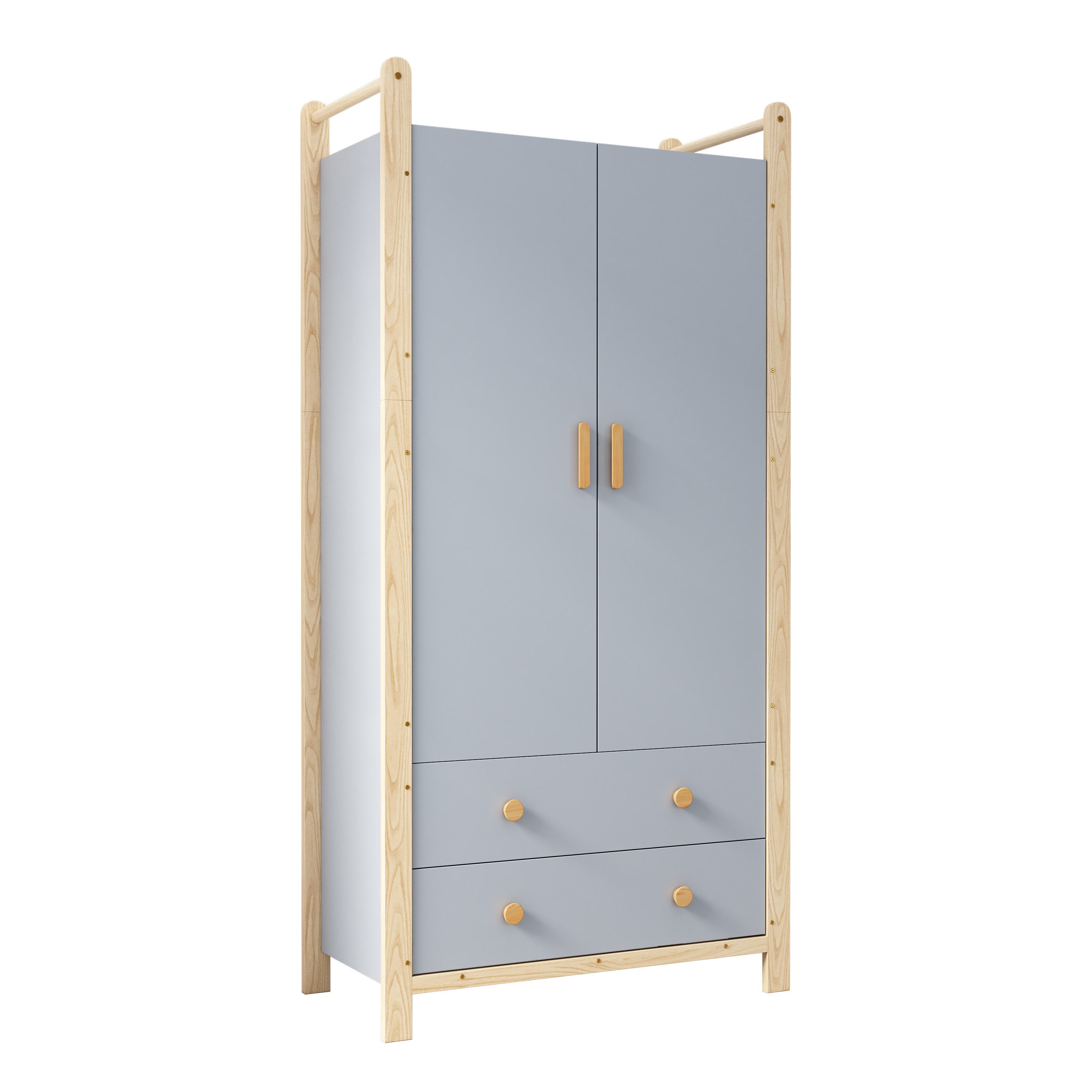 ANYSUN Kleiderschrank Drehtürenschrank Kleiderschrank Schrank Garderobe (Set) 2-türiger Kleiderschrank Kleiderschrank mit Kleiderstange 2 Schubladen