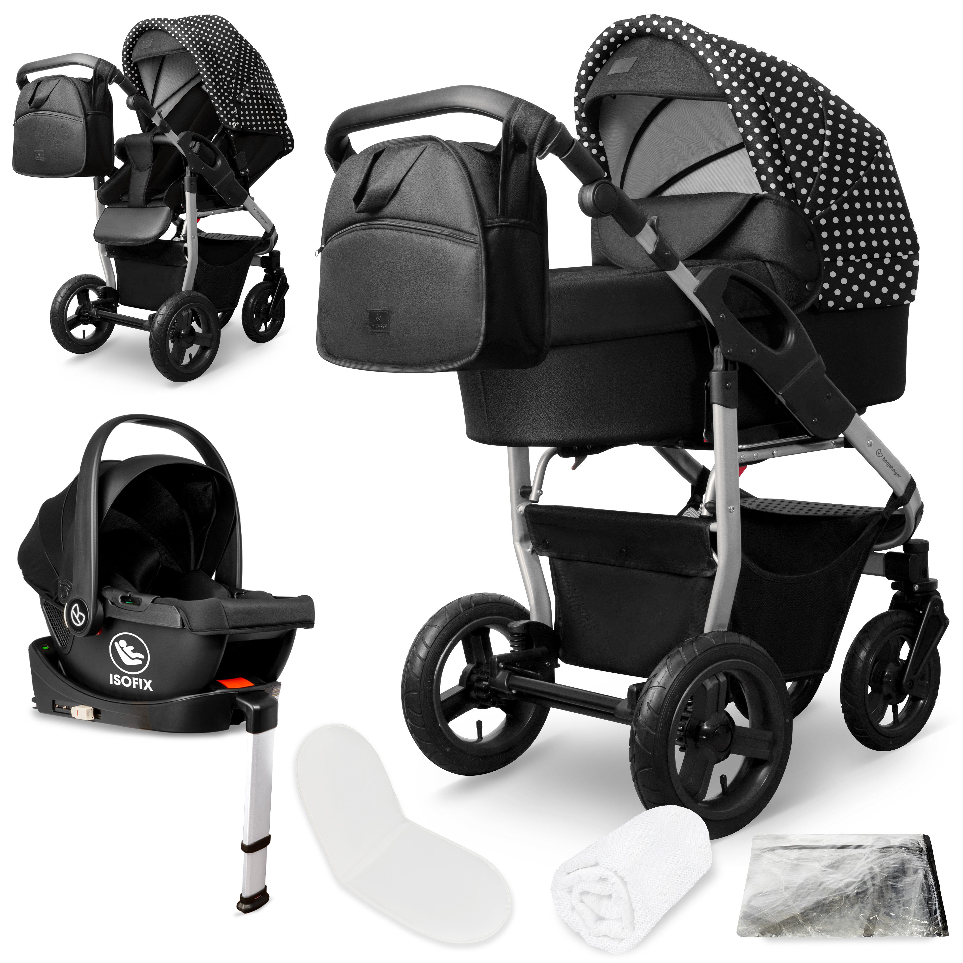 bergsteiger Kombi-Kinderwagen Babywagen Capri 3in1, Kombikinderwagen Komplettset, (10-tlg)