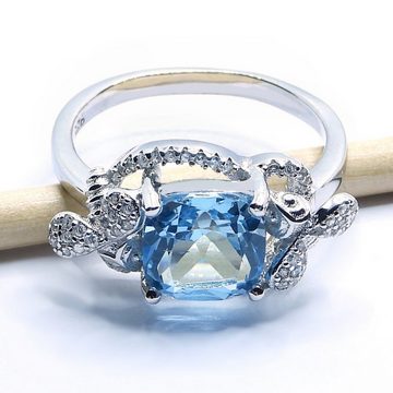 Goldene Hufeisen Silberring echter Blautopas Ring 925 Sterling-Silber Rhodiniert Damen Edelsteine, Damen-Schmuck mit Edelsteine