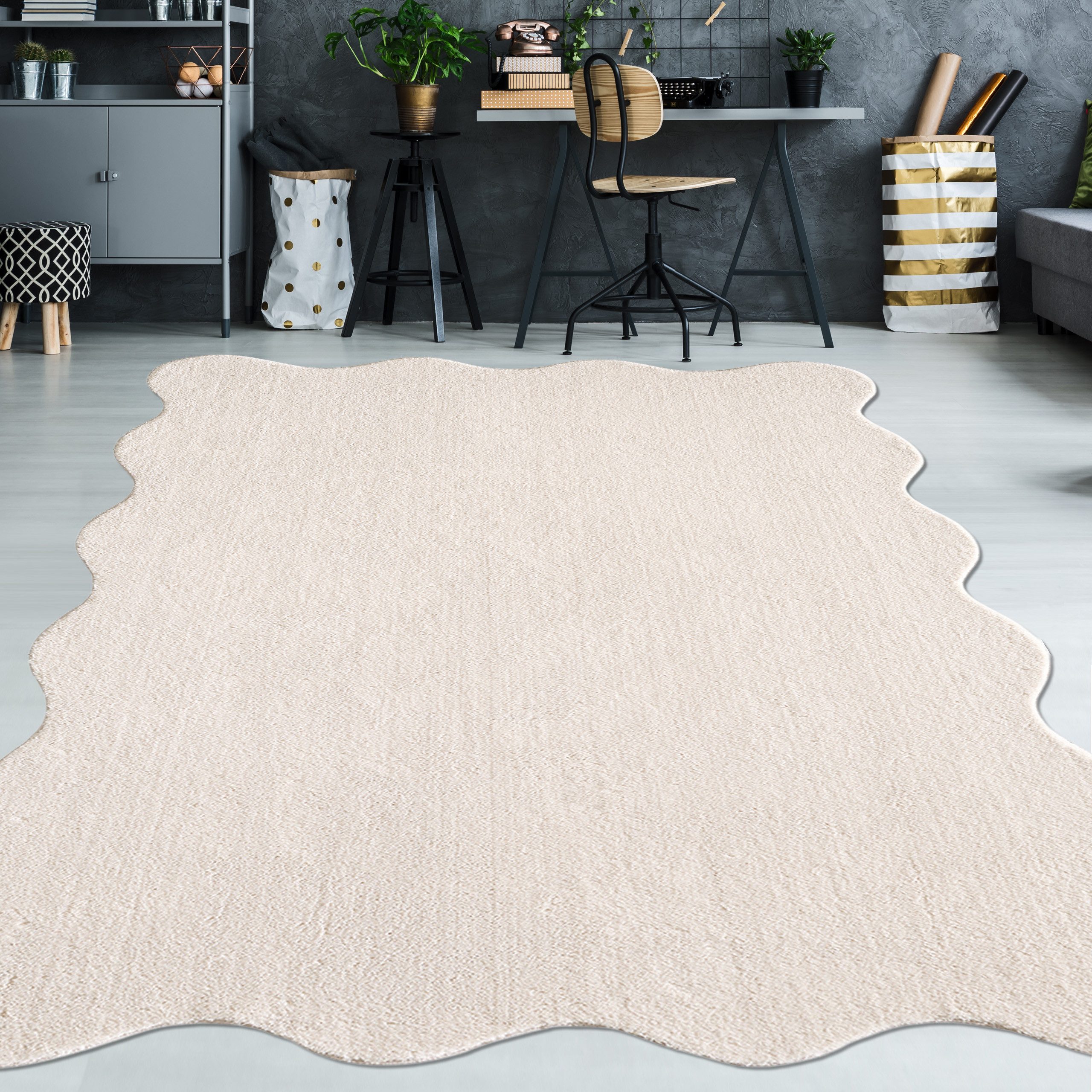 TeppichHome24 Teppich Beige Teppich pflegeleicht moderne Wellenform, rechteckig, Höhe: 19 mm