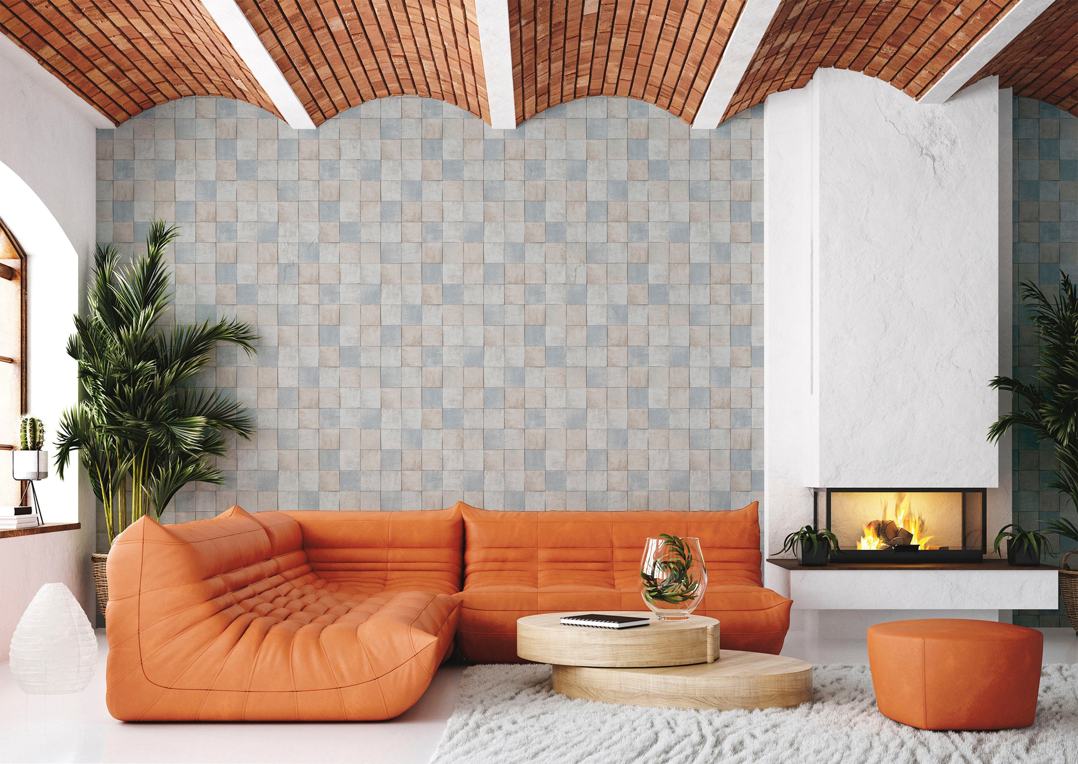Marburg Fototapete Tile, glatt, matt, moderne Vliestapete für Wohnzimmer Schlafzimmer Küche helles-Stahlblau