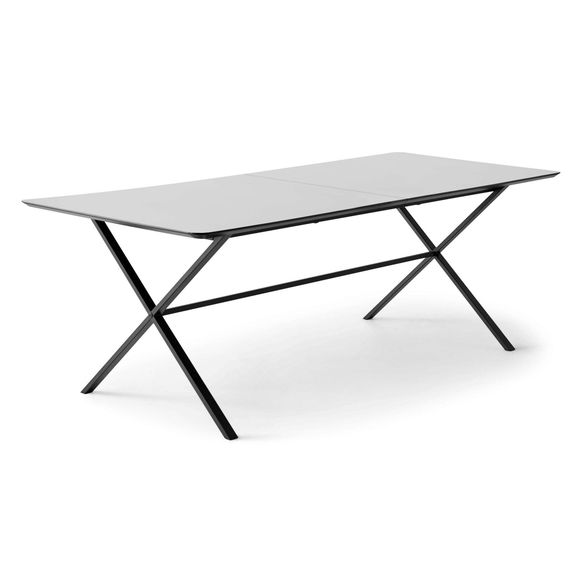 Hammel Furniture Esstisch Meza Designtisch mit Auszugsfunktion und 2 Einlegeplatten, abgerundete Tischplatte MDF, gekreuztes Metallgestell, in zwei Breiten