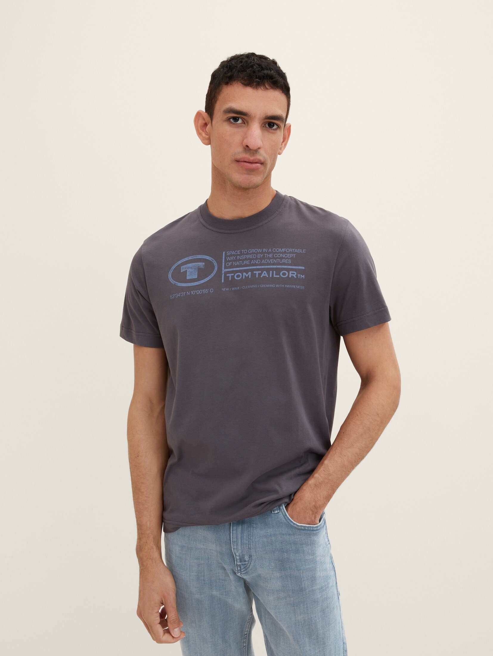 TOM TAILOR T-Shirt T-Shirt Tarmac Print Grey mit Logo