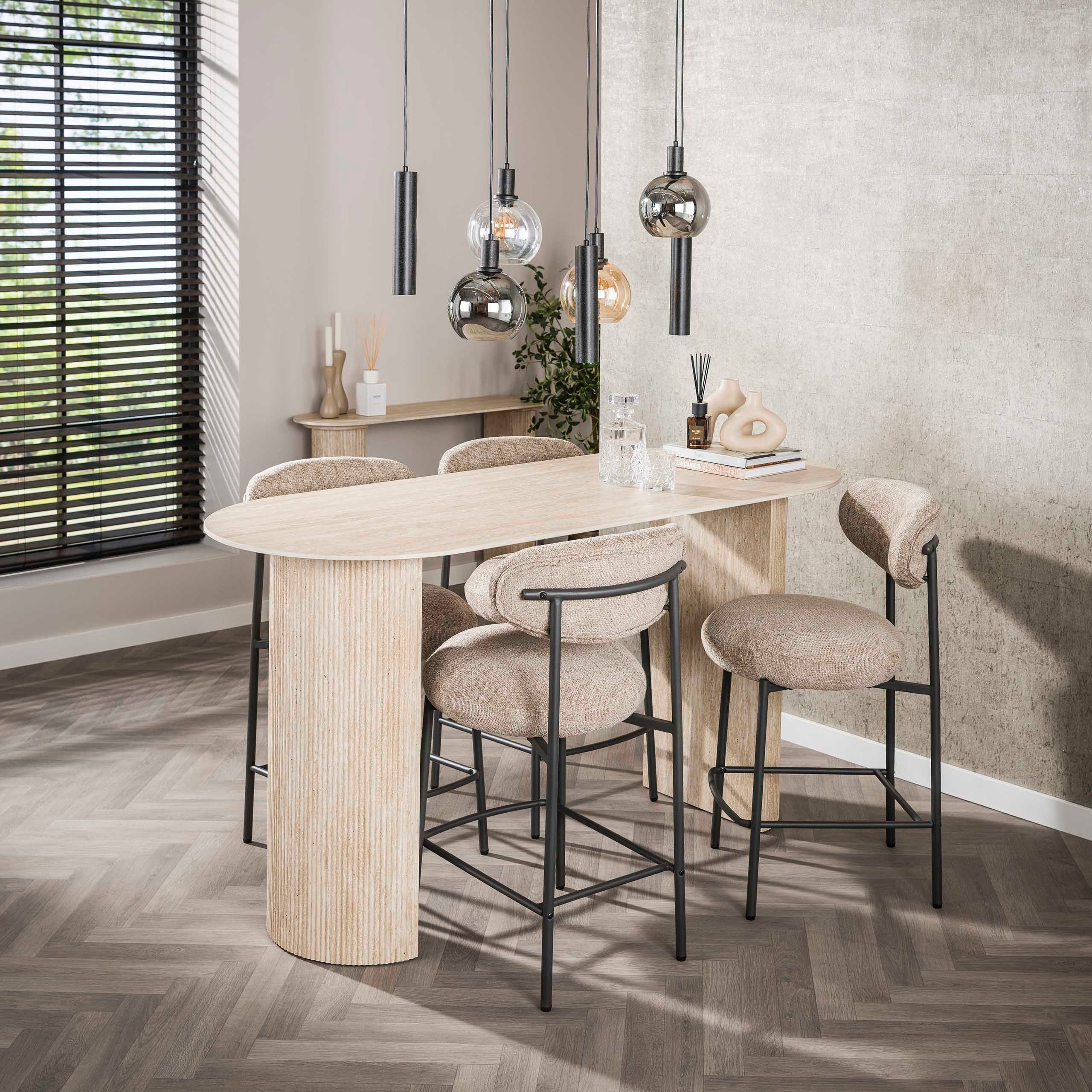 Villa Möbel Bartisch Romano (1 Tisch, 1-St), Flach ovaler Bartisch in Travertin Optik