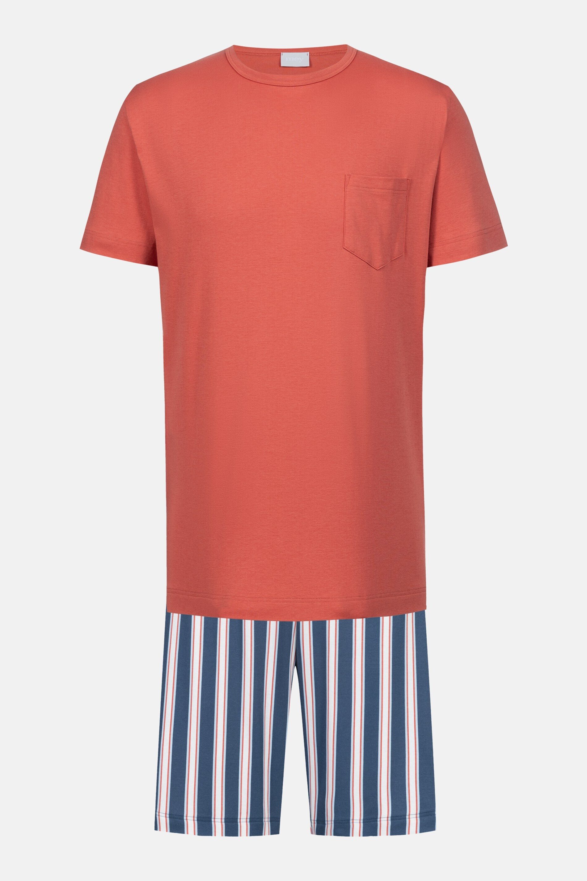 Mey Schlafanzug Mey Anzug kurz Serie Bold Coral Stripes Gestreift (2 tlg) Reine Baumwolle, Jersey-Qualität, purer Komfort