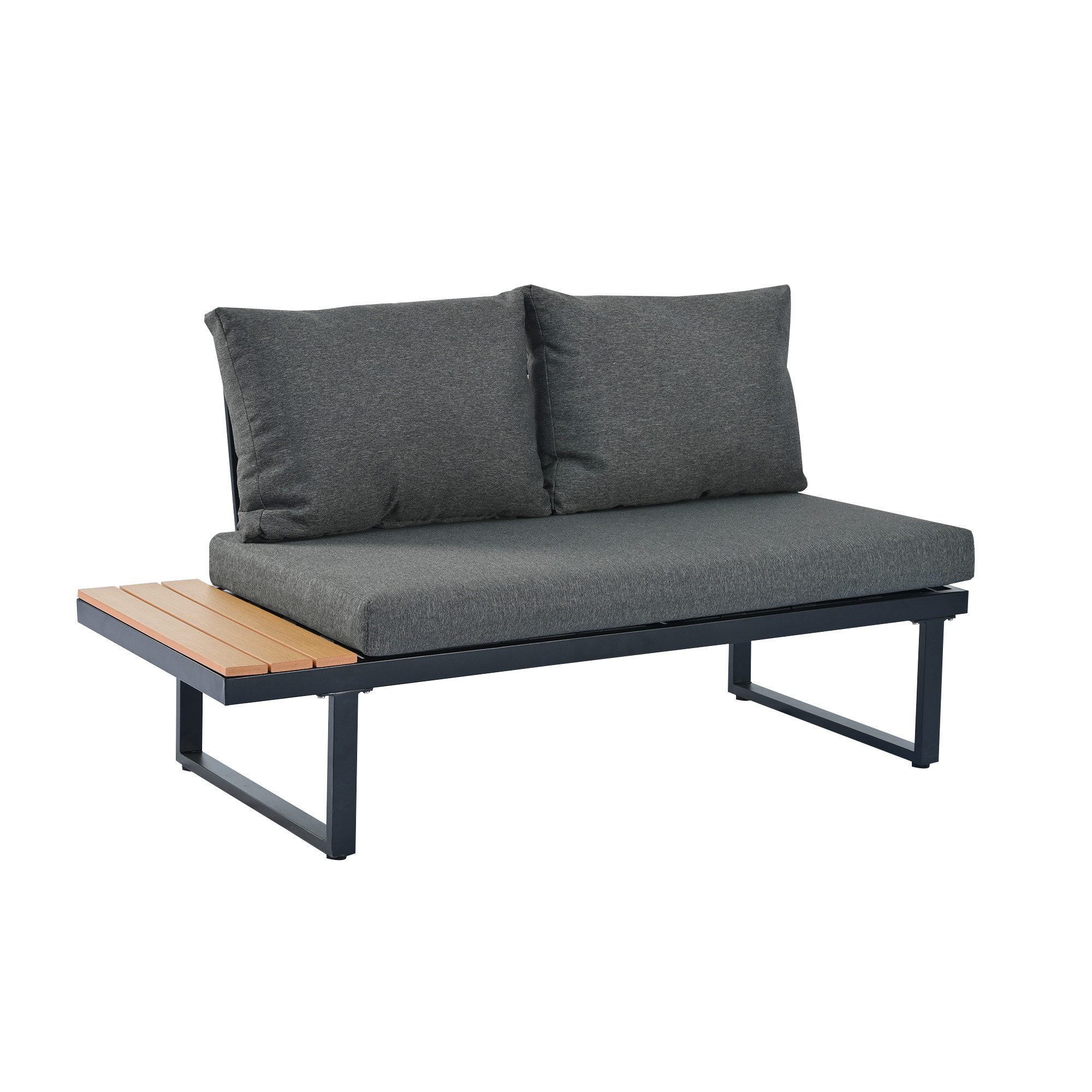 Merax Gartenlounge-Set, (1 Couchtisch, 2 Bänke, 1 Eckbank), mit Stahlrahmen und Kissen, Ecklounge, Gartenmöbel Set, Leinenbezug