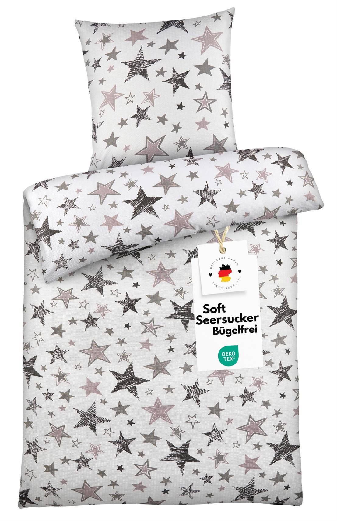 Carpe Sonno Bettwäsche Seersucker 135x200 Bügelfrei Bettwäsche Sterne Baumw günstig online kaufen