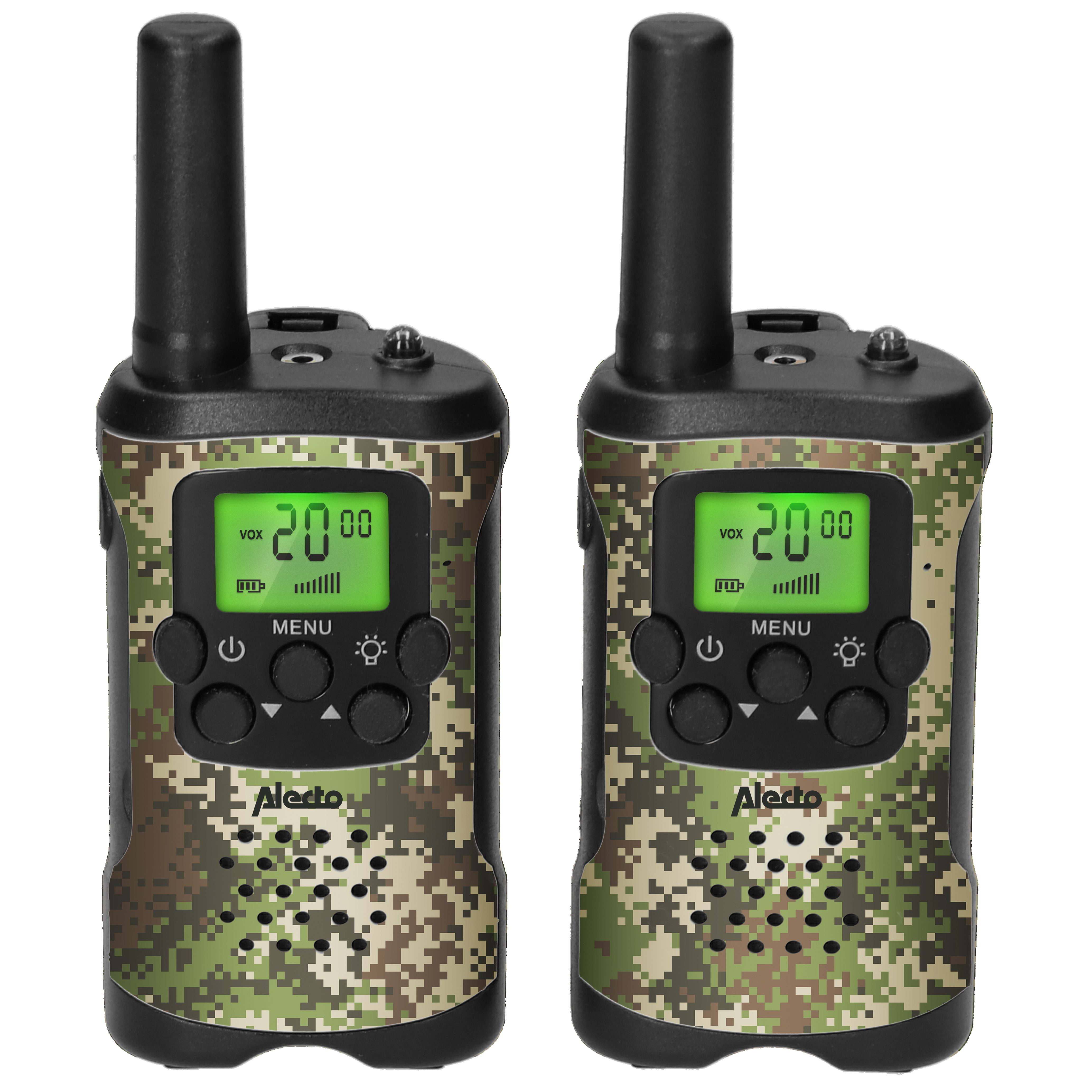 Alecto Walkie Talkie FR115CAMO, (Set, 1-St., 2er Set), 5km Reichweite, 24h Standby, Taschenlampe, 8 Kanäle, in 5 Farbsets