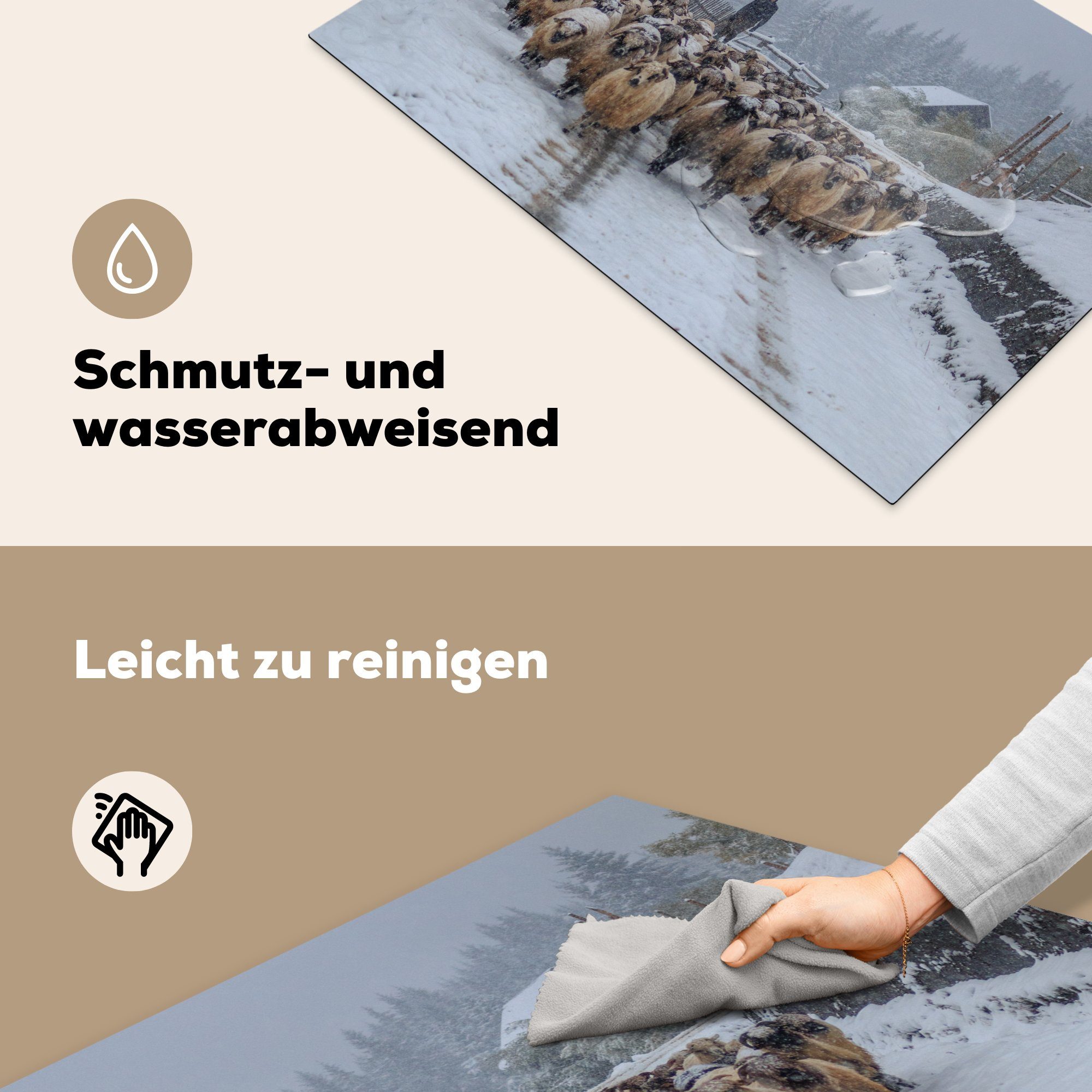 Herdblende-/Abdeckplatte Schaf MuchoWow Schnee tlg), (1 Ceranfeldabdeckung cm, küche, die Haus, - für Induktionskochfeld - Schutz Vinyl, 81x52