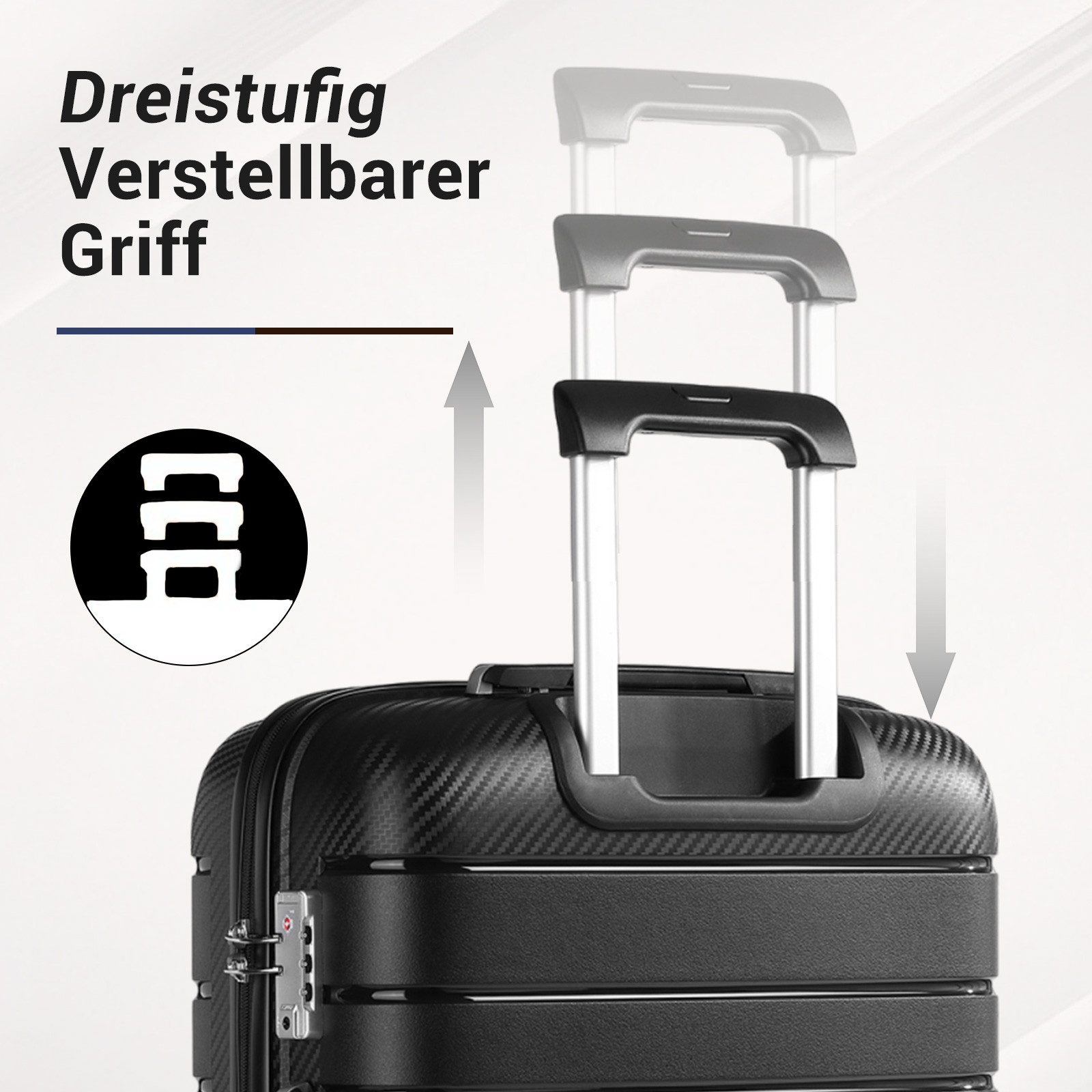 KONO Hartschalen-Trolley (20/24/28 Zoll), Leichter PP-Reisekoffer mit TSA-Schloss