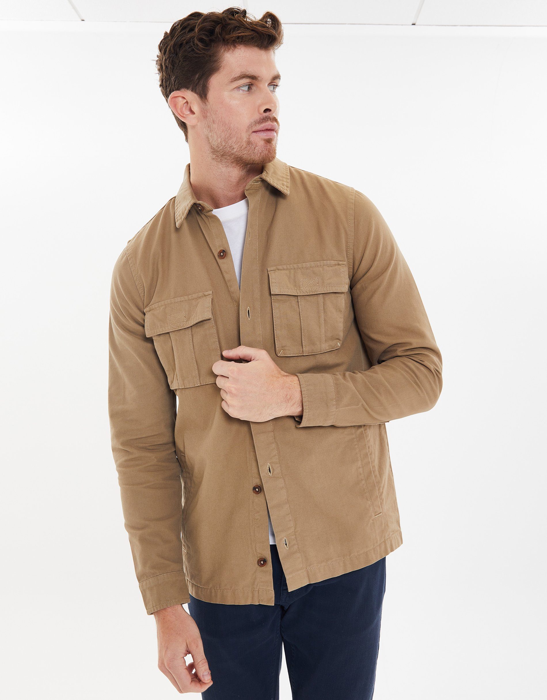 Threadbare Hemdjacke THB Shirt L/Slv Drupe Stone