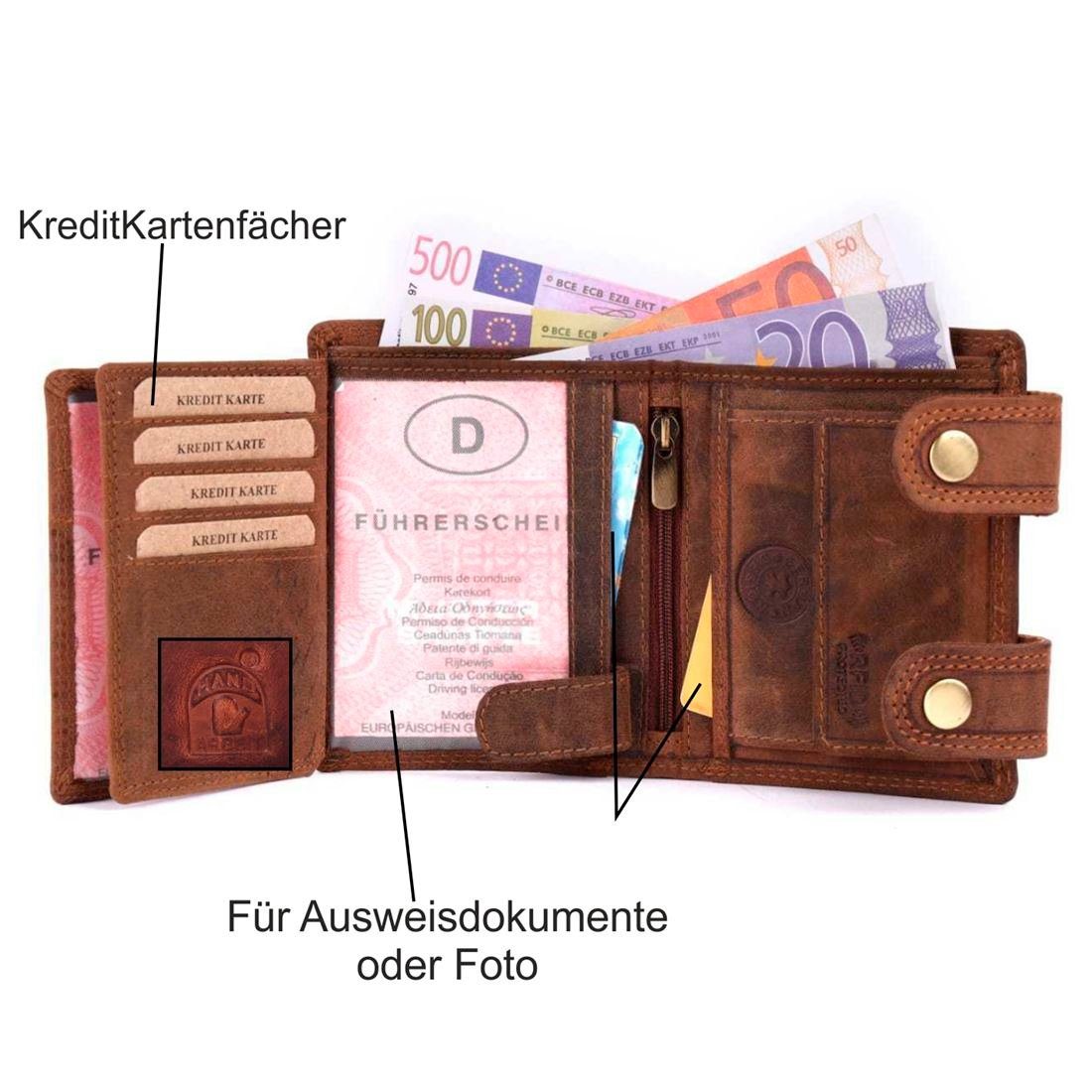SHG mit Büffelleder Portemonnaie, Münzfach Geldbörse Leder Lederbörse Schutz mit Kette Herren Börse RFID