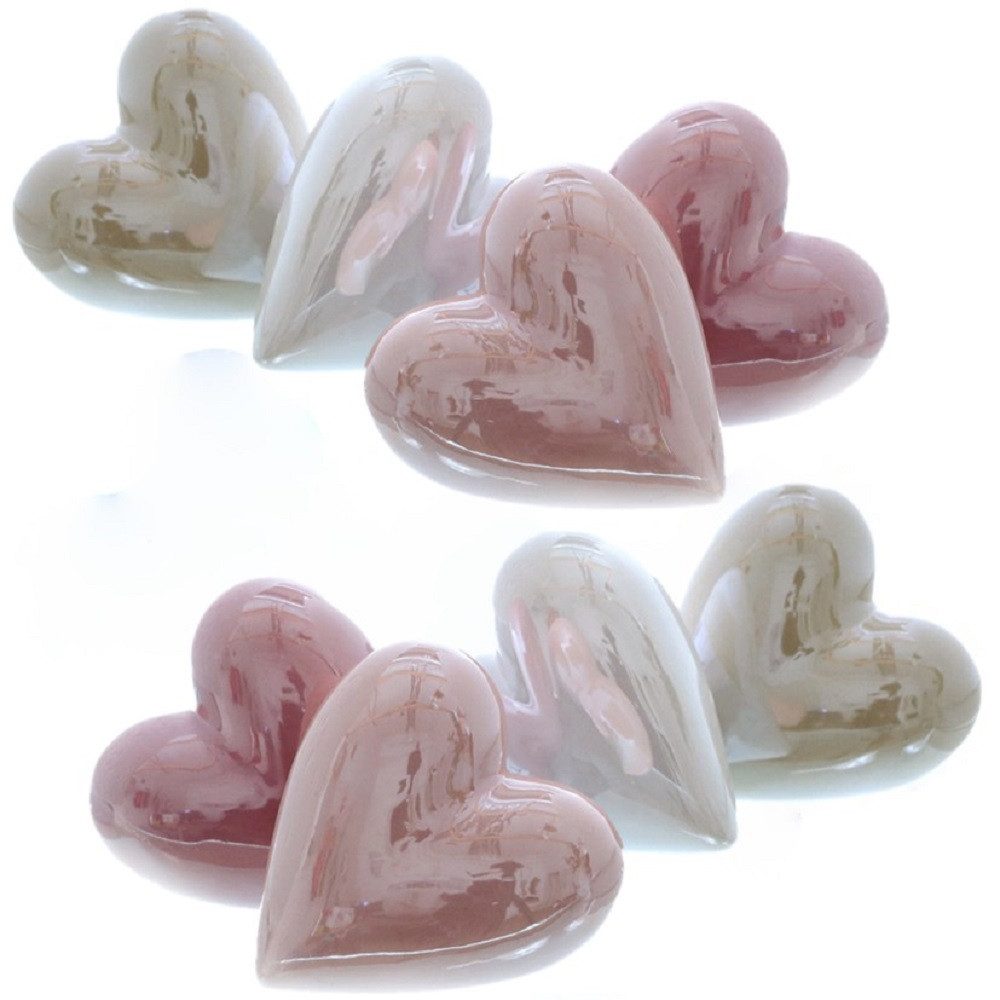 Dragimex Dekoobjekt 8x Keramik-Herz, Dolomit, glasierten Herzen, 6cm weiß/beige/pink/rosa