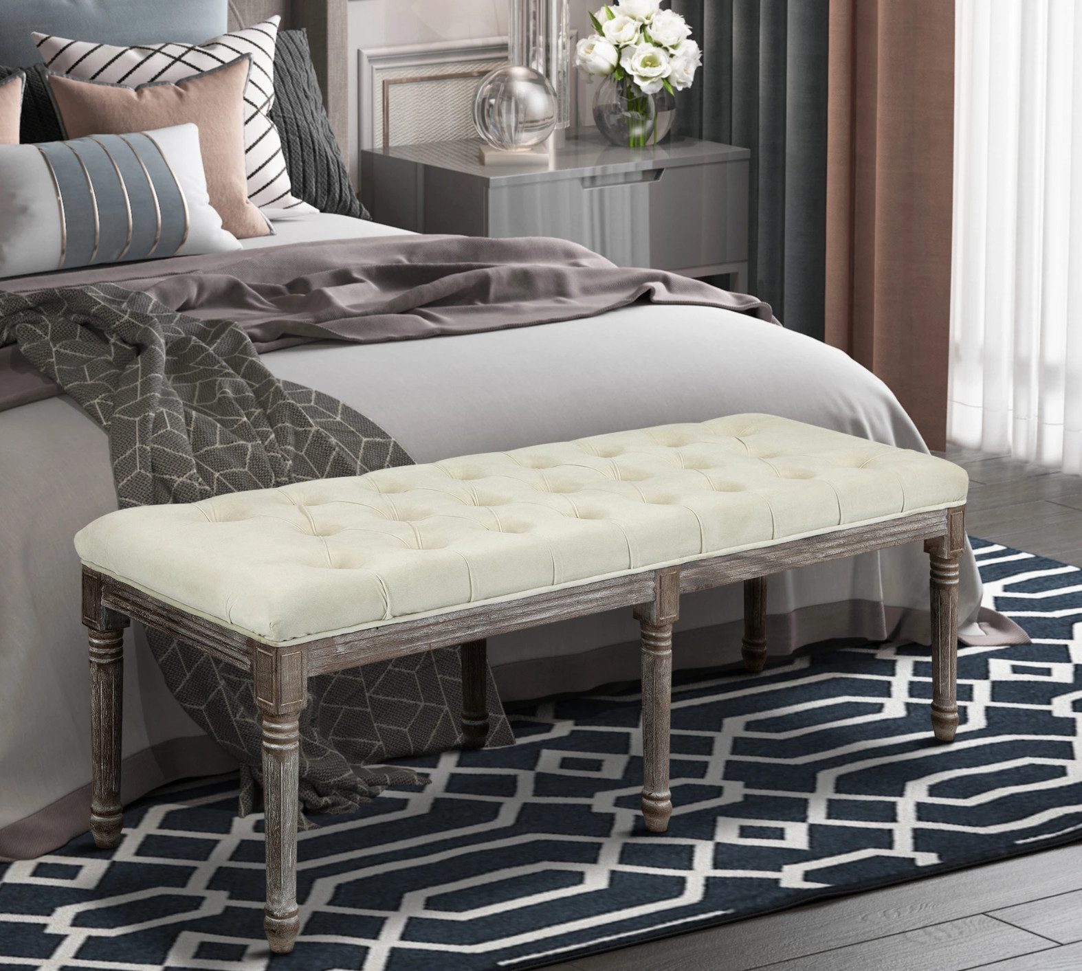 XDeer Polsterbank Polsterbank, Sitzbank Vintage Sitzhocker Bettbank, mit Knöpfen142 x 47 x 51 cm