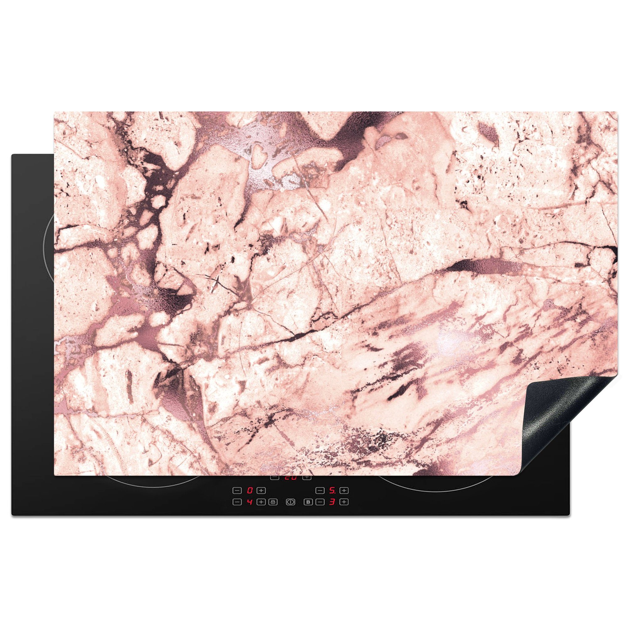 MuchoWow Herdblende-/Abdeckplatte Rosa - Marmor - Luxus, Vinyl, (1 tlg), 81x52 cm, Induktionskochfeld Schutz für die küche, Ceranfeldabdeckung
