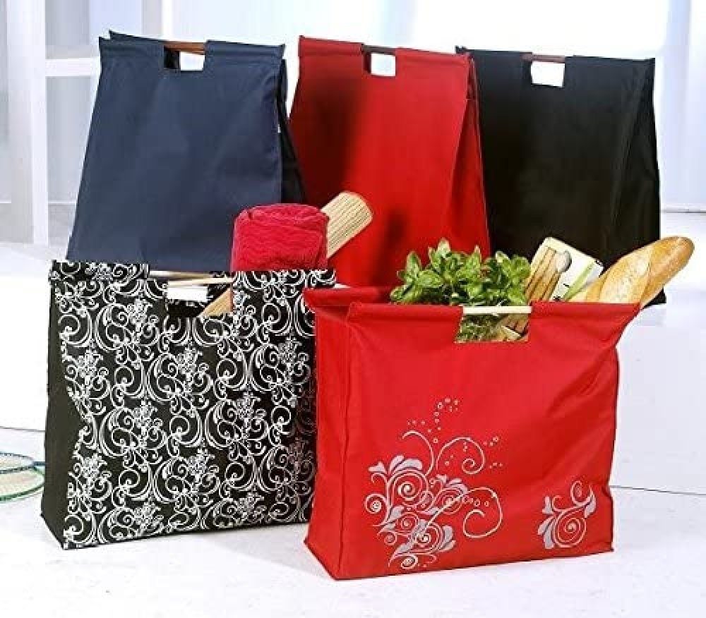 JOKA international Shopper 10 Trendy Einkaufstasche mit Holzgriffen  Farbwahl im Zufallsprinzip, 10 Shopper-Taschen