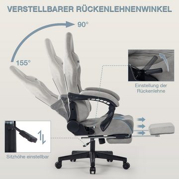 JOEAIS Stuhl Gaming Stuhl Gaming Chair Gaming Sessel pc Stuhl Ergonomischer Stuhl (mit Wippfunktion, Höhenverstellbar, Massage Lendenkissen, 155), mit Fußstützen 150 kg Belastbarkeit Massagefunktion