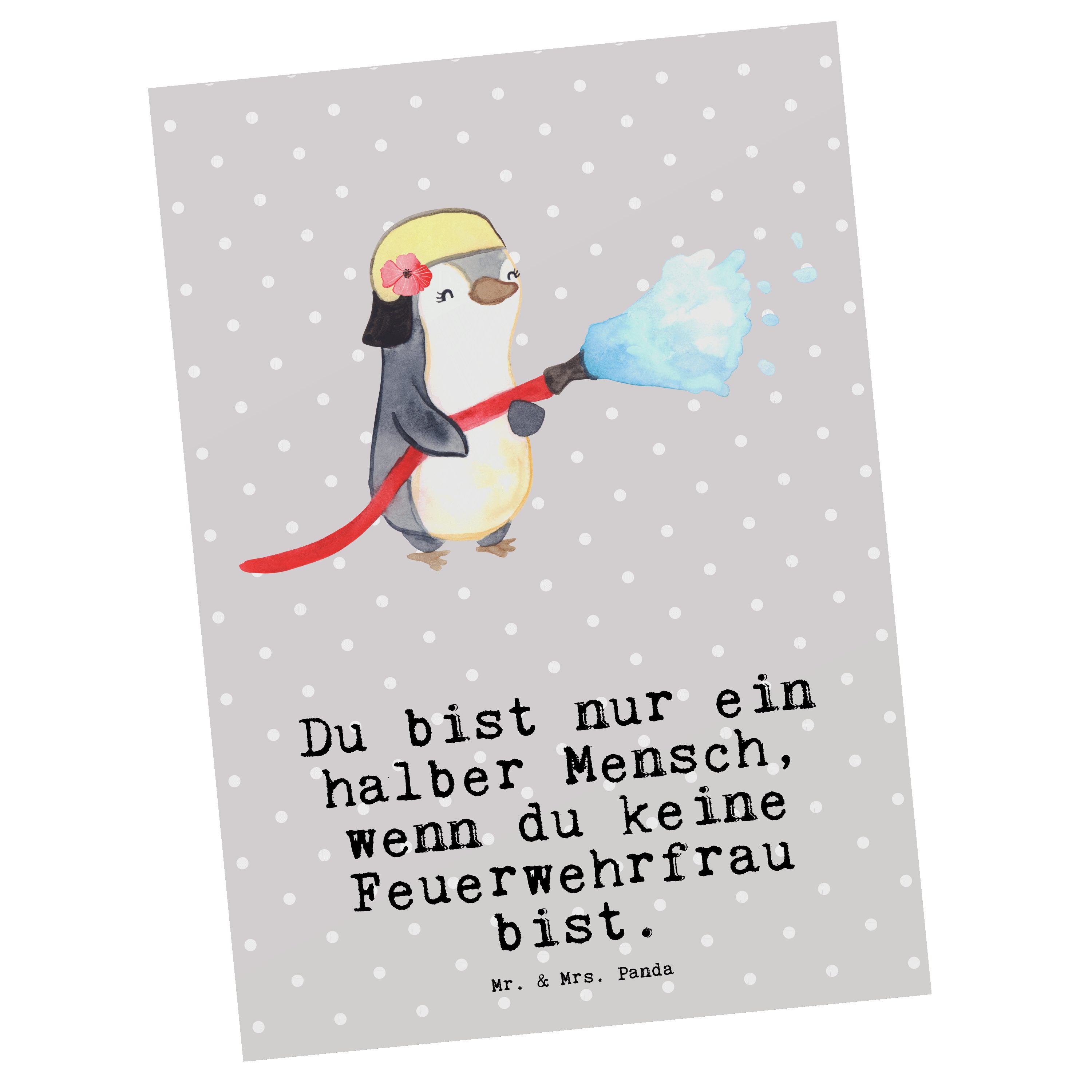 - Geschenk, Feuerwehrhauptfrau Mr. Pastell mit Mrs. Panda Grau Postkarte Feuerwehrfrau & Herz -