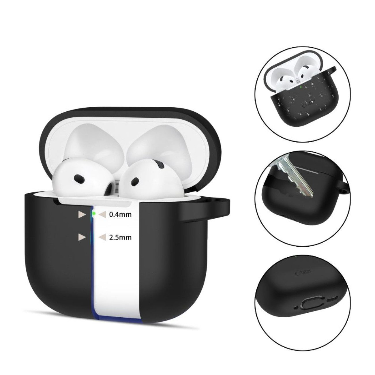 TECH PROTECT Kopfhörer-Schutzhülle für Apple AirPods 4, Silikonhülle mit Karabinerhaken, kompatibel mit kabellosem Laden – Bild 2 von 4