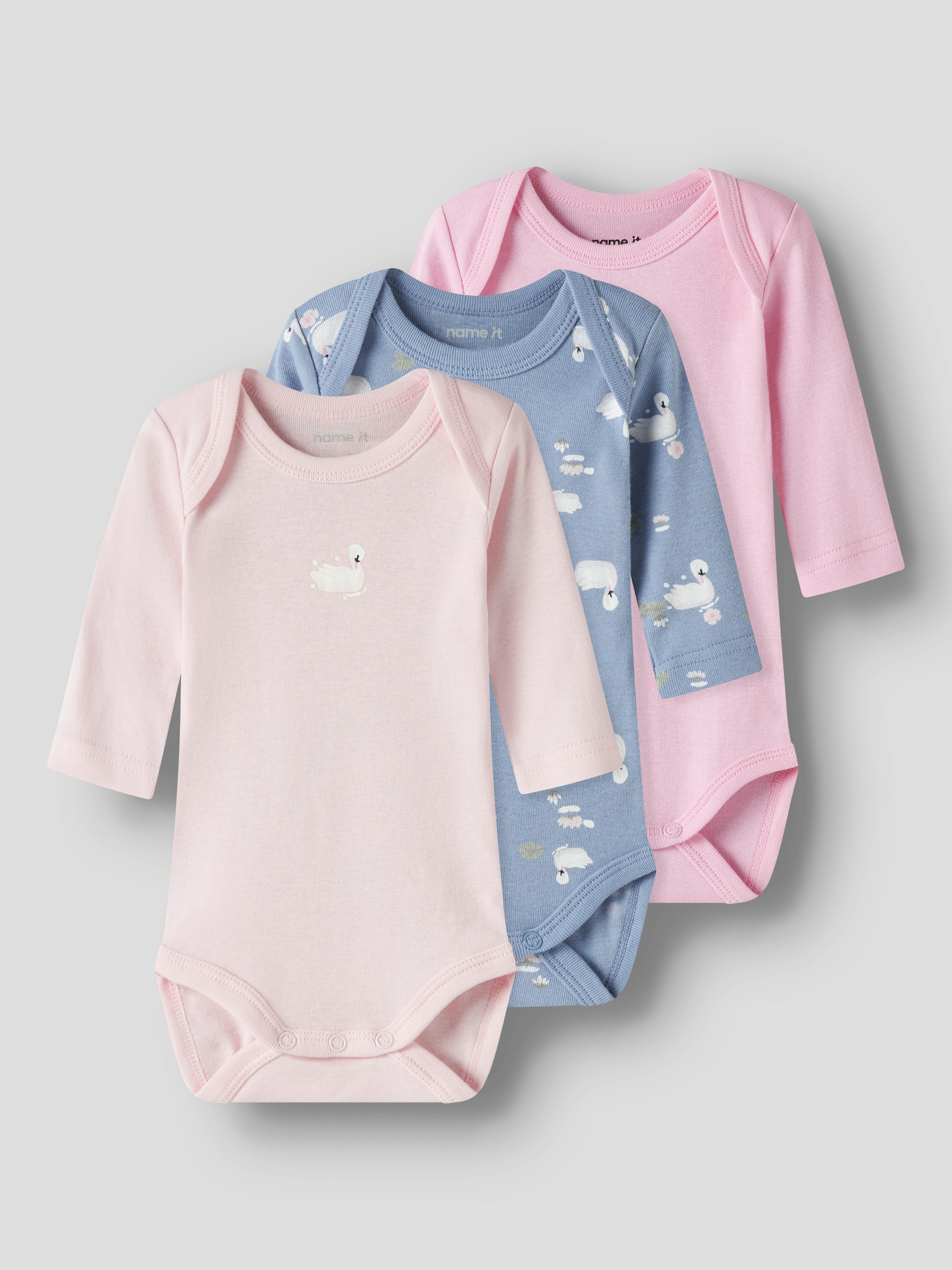 Name It Langarmbody NBFBODY 3P LS SWAN NOOS (Packung, 3-tlg)