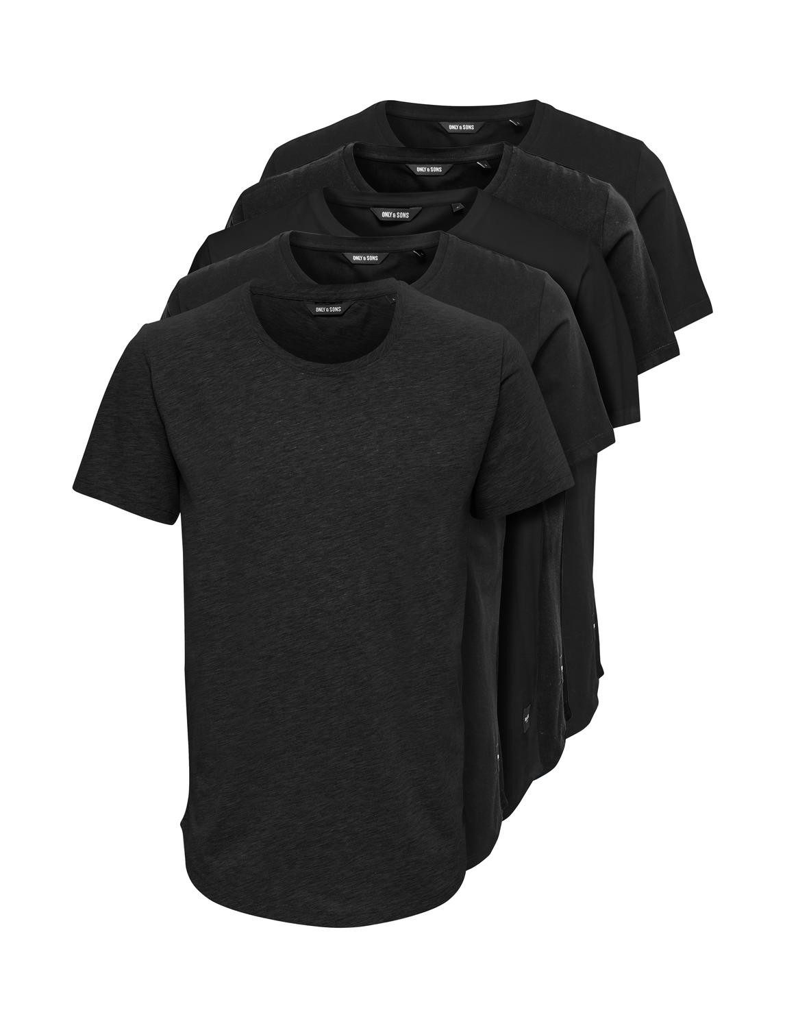 ONLY & SONS Rundhalsshirt ONSMATT LONGY SS TEE 5-PACK (Packung, 5-tlg) Baumwolle, relaxed fit, lang geschnitten