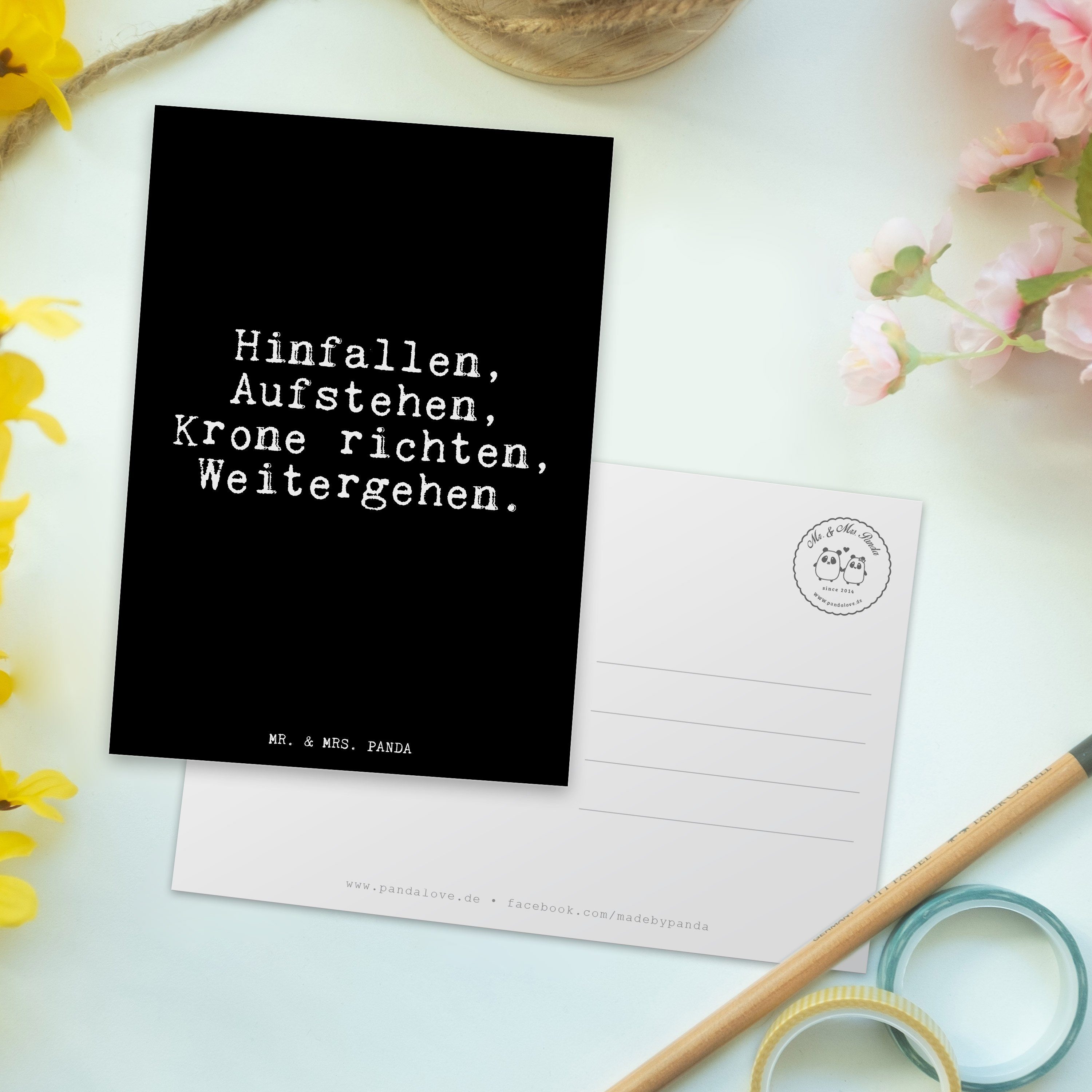 Geschenk, Hinfallen, Postkarte Panda Aufstehen, Frauen - & richten,... Mr. Mrs. Krone Schwarz -