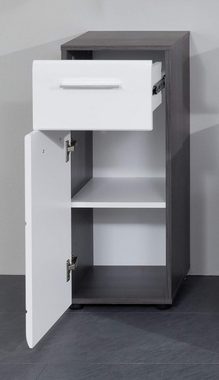 Furn.Design Unterschrank Lemos (Bad Kommode in weiß Hochglanz und Rauchsilber grau, 30 x 80 cm) mit Tür und Schublade