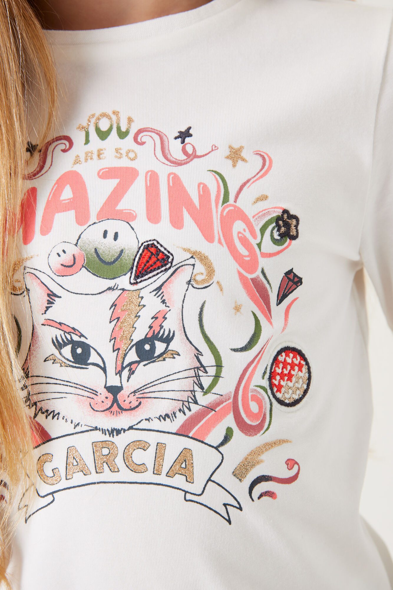 Garcia Langarmshirt mit Katzenprint