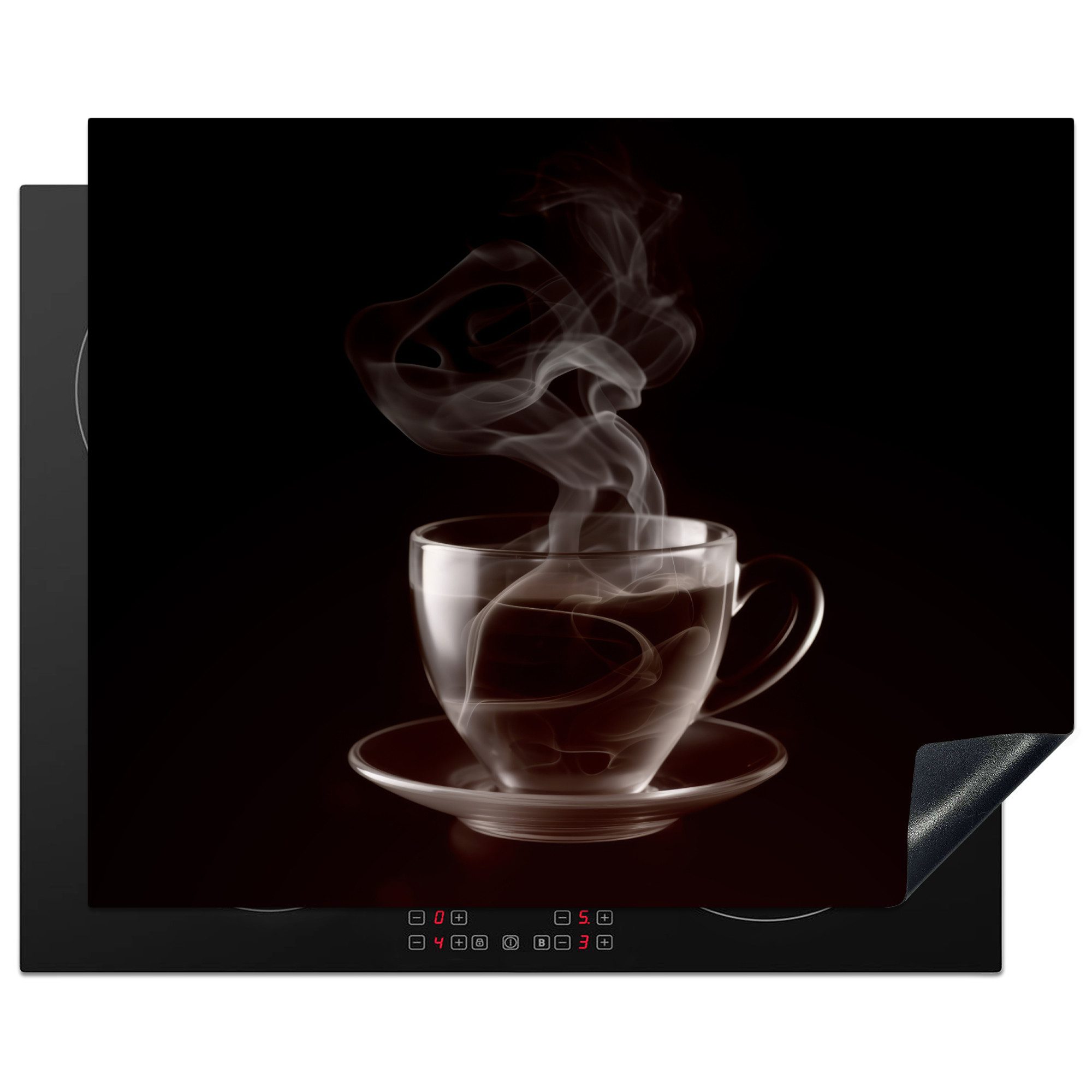 MuchoWow Herd-Abdeckplatte Tasse - Tee - Schwarz - Weiß, Vinyl, (1 tlg), Herdabdeckplatten für Ceranfeld, Induktionsschutz, 65x55 cm