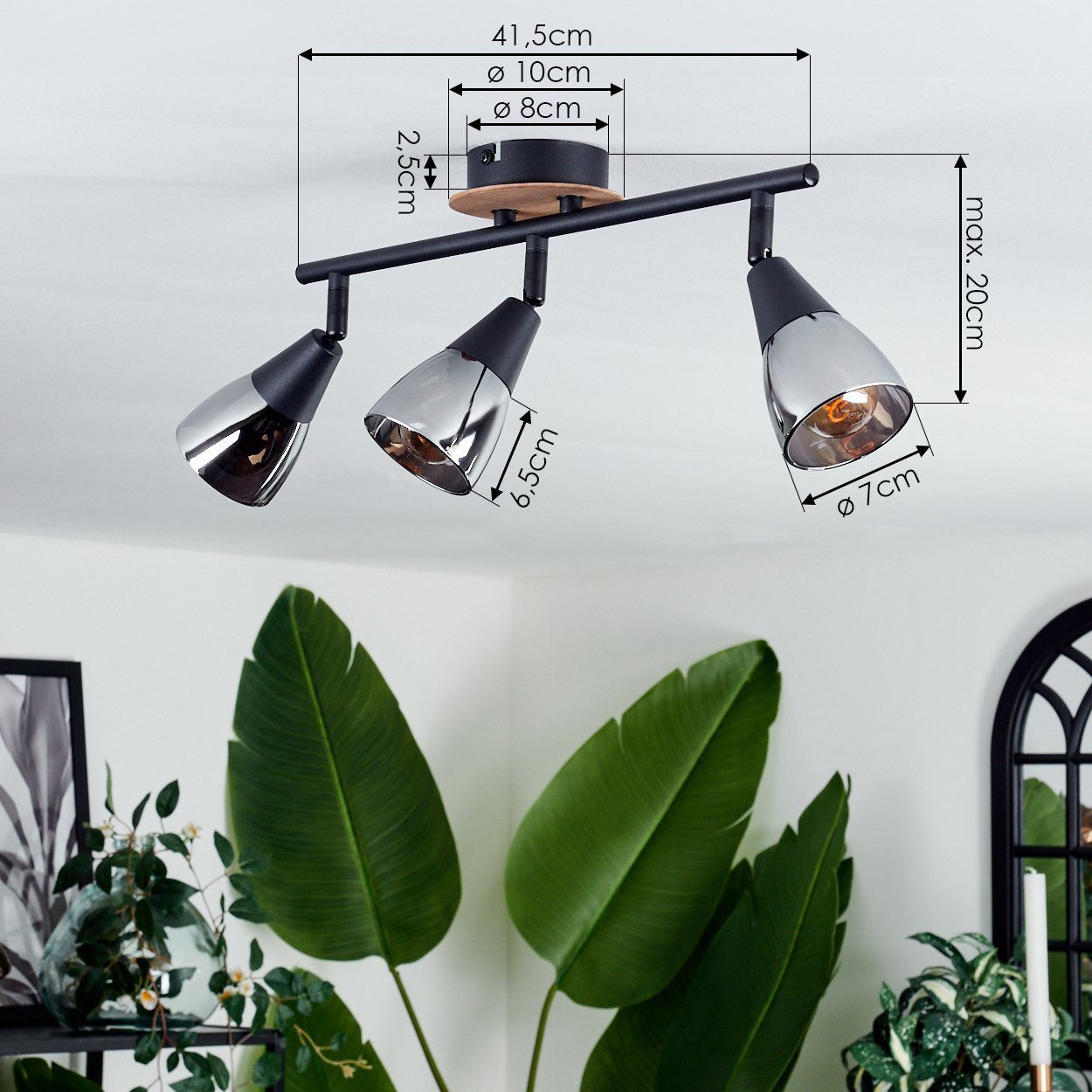 Schirmen, ohne E14, moderne hofstein aus Deckenlampe Leuchtmittel Leuchtmittel, Metall/Holz/Glas verstellbaren Deckenleuchte x ohne mit 3 Schwarz/Natur/Rauchfarben, in