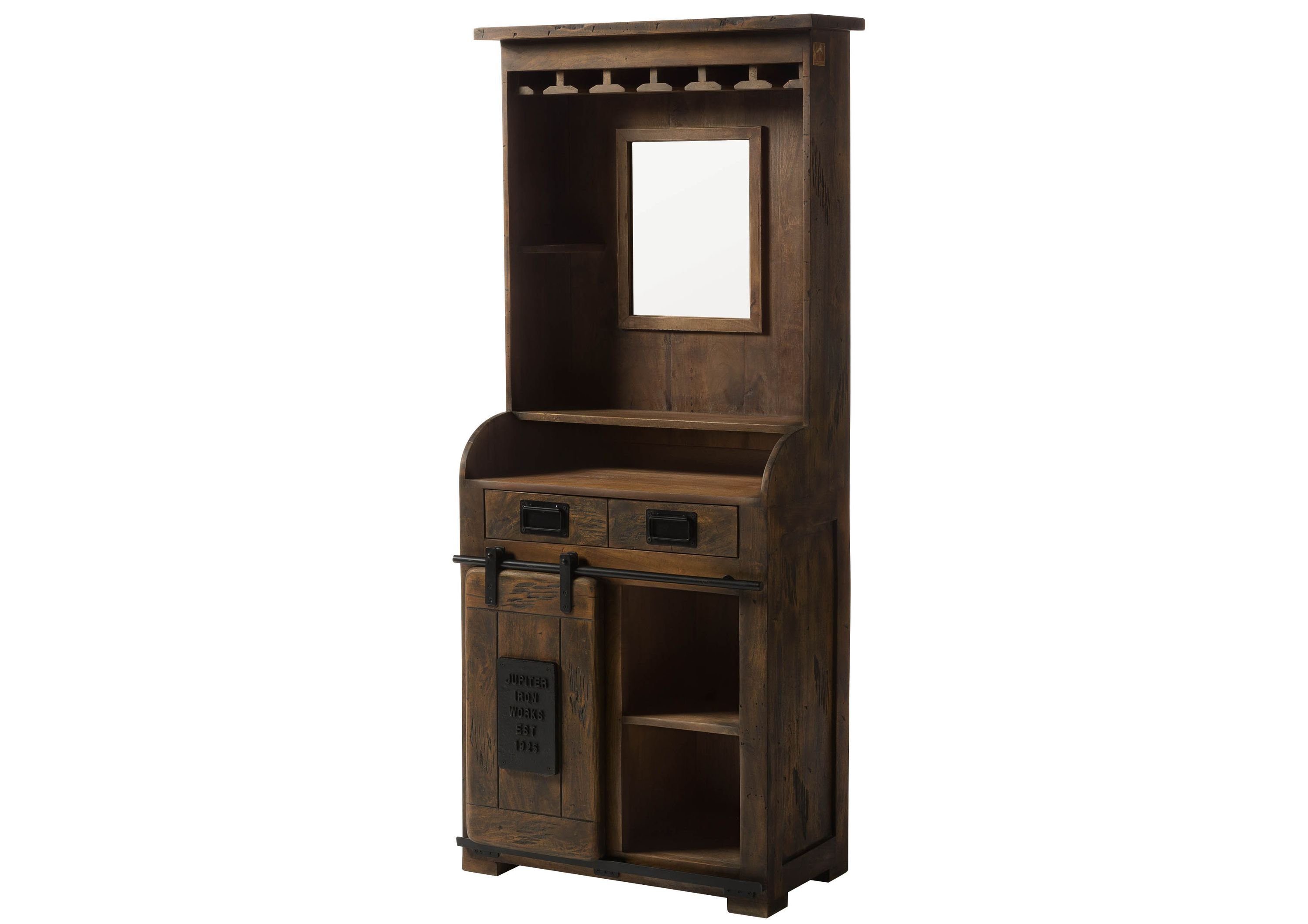 Massivmoebel24 Barschrank (Bar Mango 75x35x170 braun lackiert RAILWAY #441) Bar Mango 75x35x170 braun lackiert RAILWAY #441