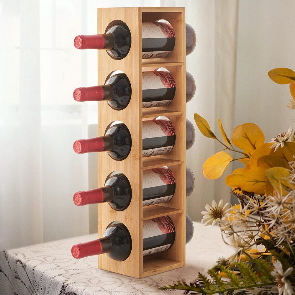 JEOBEST Weinregal Weinregal aus Bambus, Flaschenregal 5 Flaschen Wein, Weinflaschenhalter für Ihre edlen Tropfen