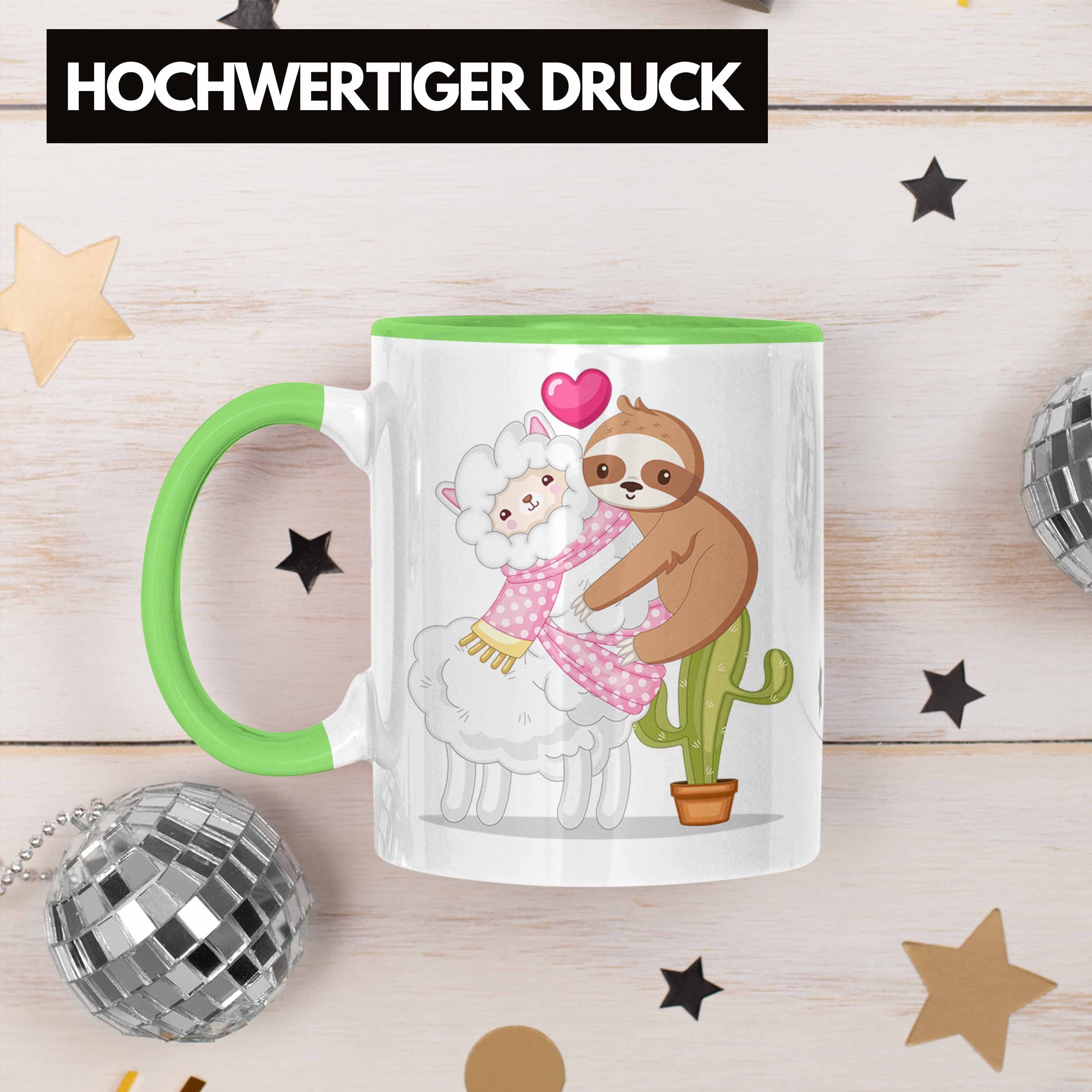 Trendation Tasse Valentinstag Tasse Geschenk Faultier Freundin Niedliche Grün Grafik Alpaka