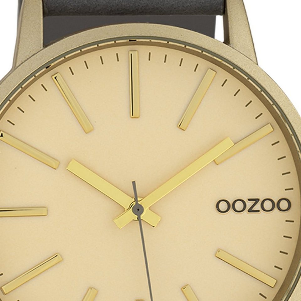 OOZOO Quarzuhr Oozoo Damen Armbanduhr Timepieces Analog, Damenuhr rund,  groß (ca. 45mm) Lederarmband, Fashion-Style, Japanisches Laufwerk