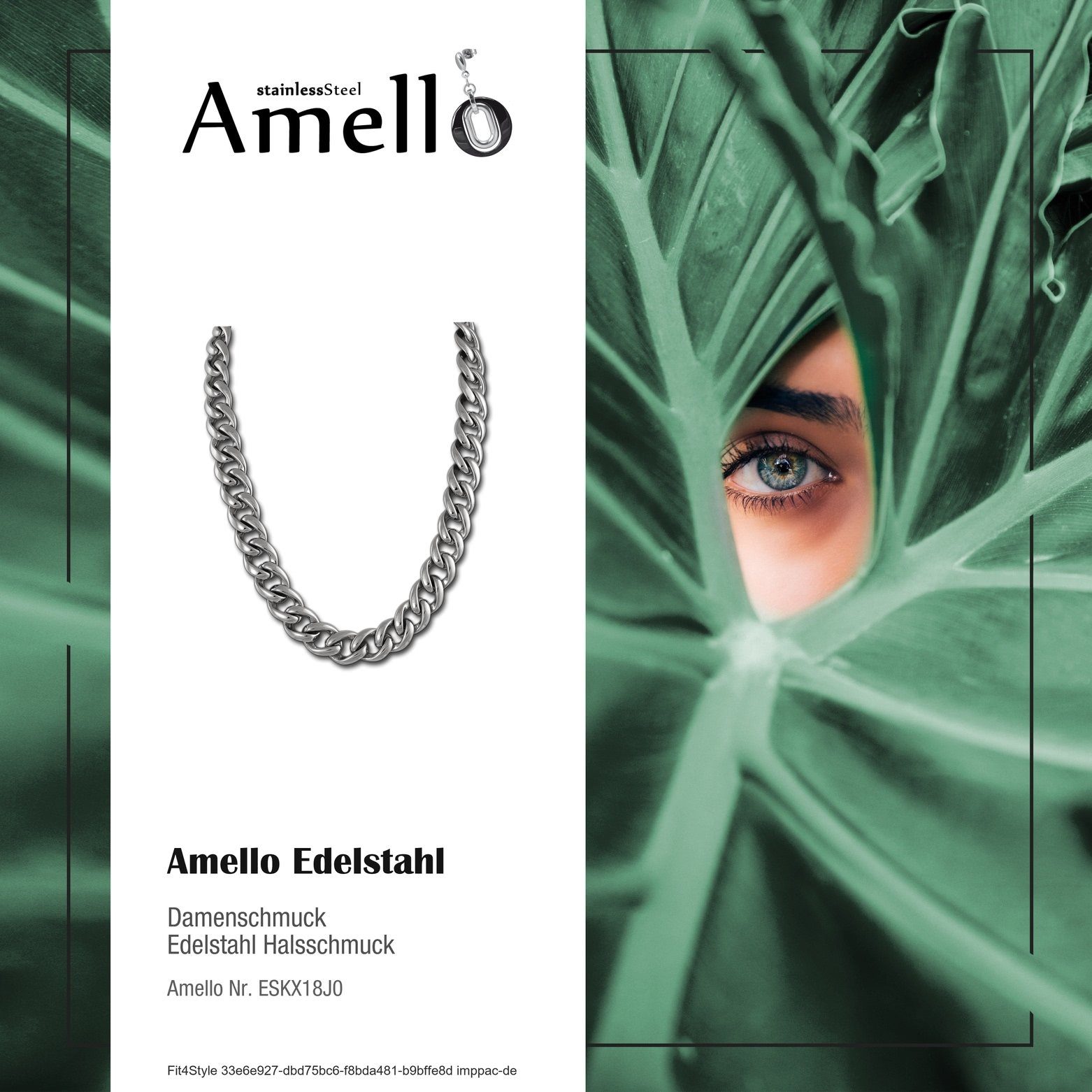 Edelstahl Panzer Amello (Stainless Amello Edelstahlkette glänzend Halskette aus Halsketten (Panzer) (Halskette), Damen Steel) silber