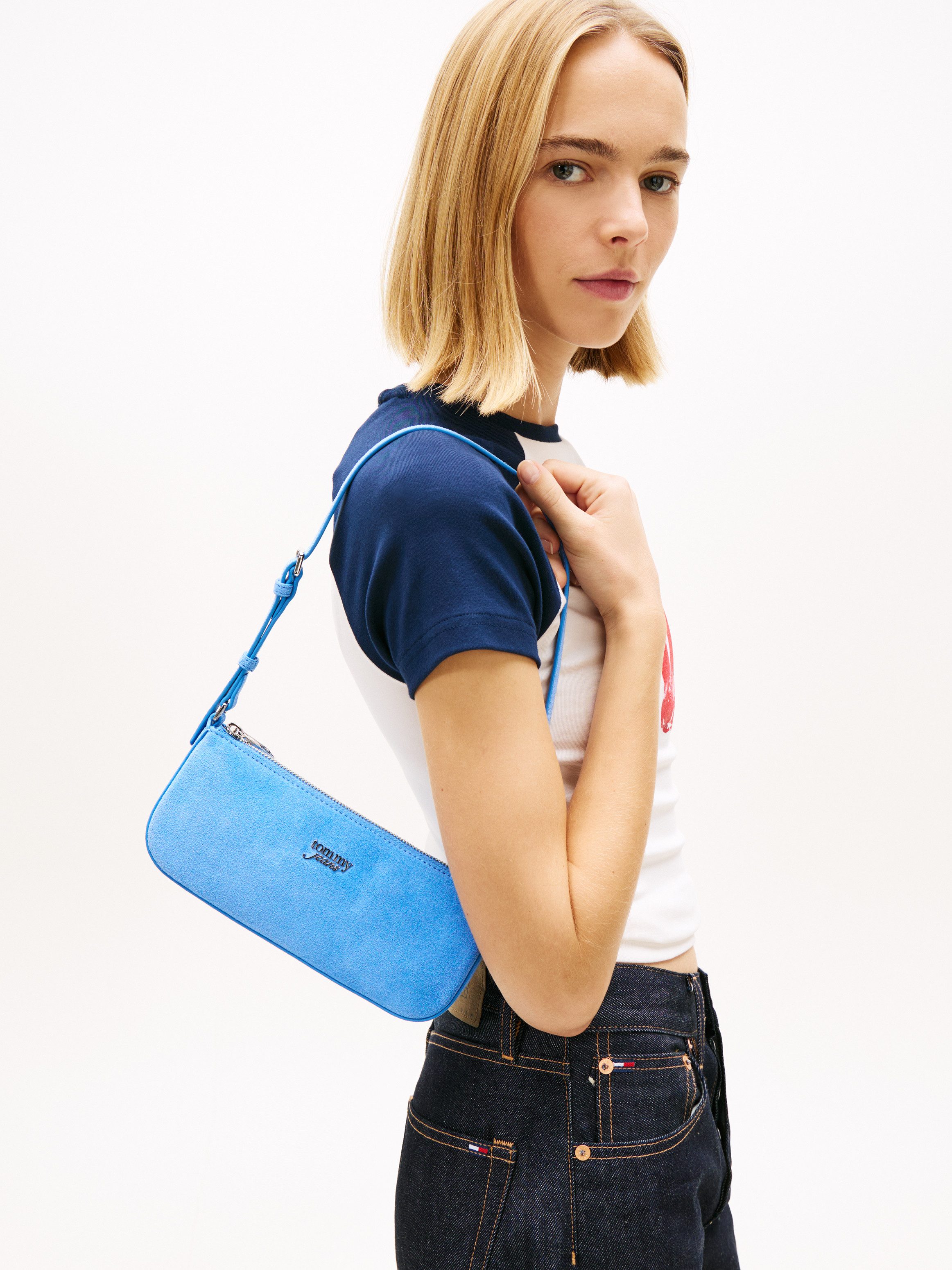 Tommy Jeans Schultertasche TJW MUST SUEDE SHOULDER BAG, Damen Umhängetasche, Handtasche, Mini Bag mit TH-Logo