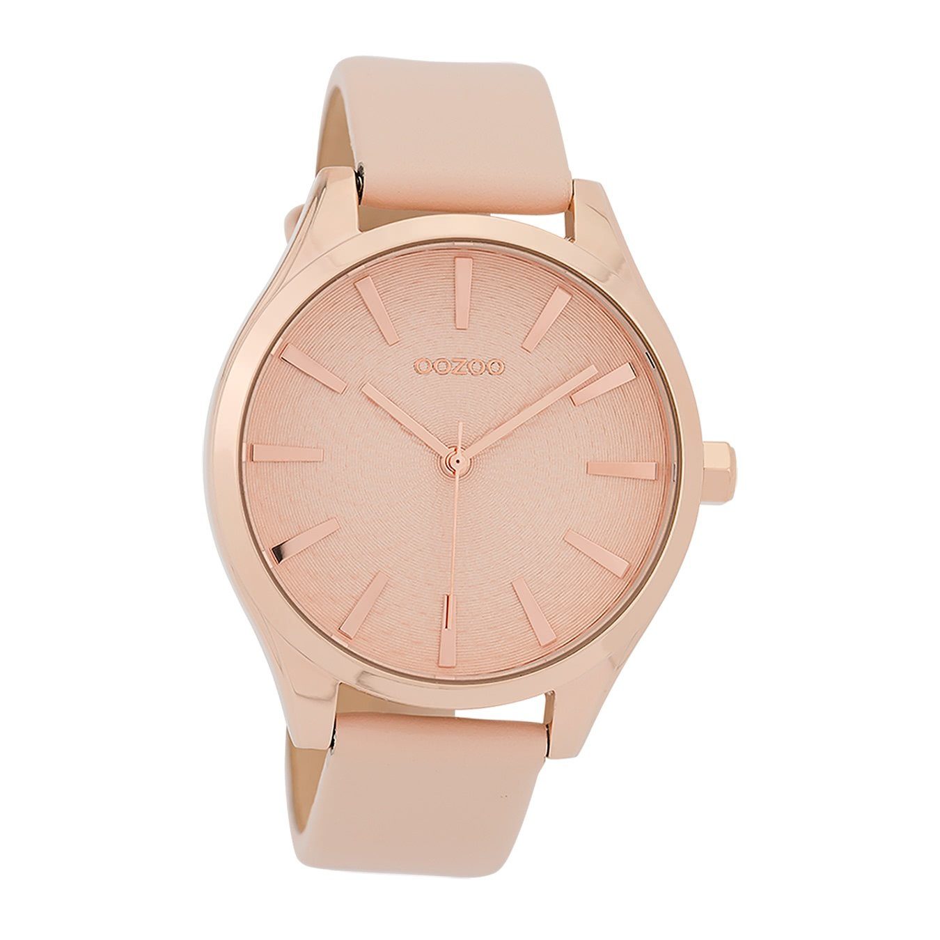 Damenuhr Damen groß (ca. (Analoguhr), rosa, 42mm), Timepieces, Oozoo Quarzuhr OOZOO Lederarmband Fashion Armbanduhr rund, OOZOO