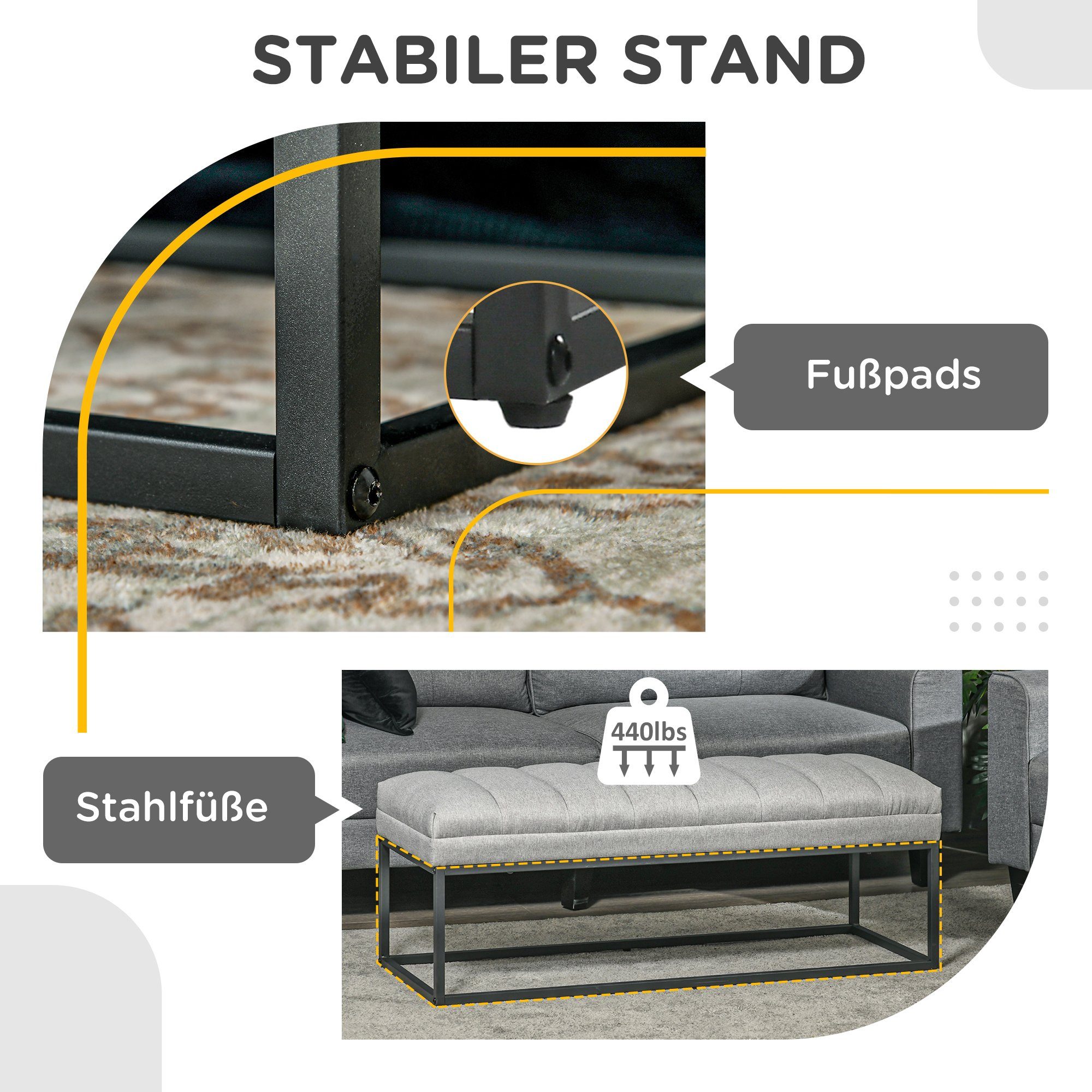 HOMCOM Polsterbank Bettbank in Leinenoptik (Schlafzimmerbank, 1-St., Schminkbank), Stahl, Hellgrau, 120 x 44 x 45,5 cm