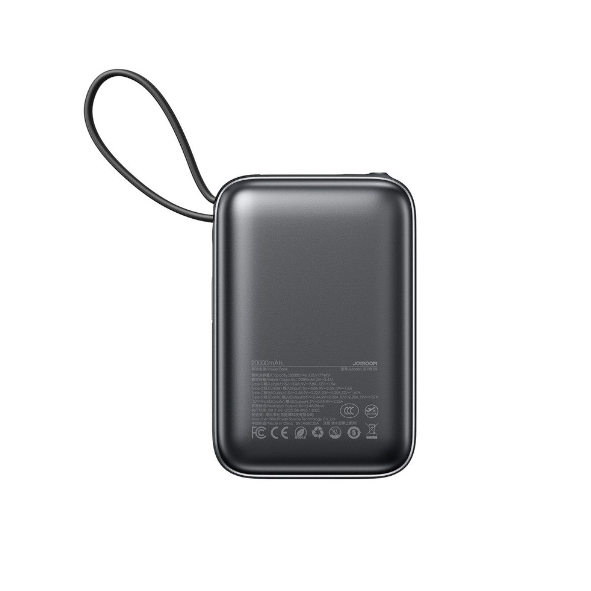 JOYROOM JR-PBF29 Powerbank Mobile Powerbank mit Schnellladefunktion 20000 mAh (5, 9, 10, 12 V), Powerbank mit integrierten Doppelkabeln und 22,5W Schnellladung