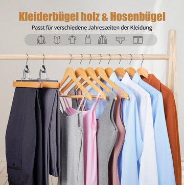 Homewit Kleiderbügel Set von 20er Holzkleiderbügel + 2er Hosenspanner, mit drehbarer Haken, (22-tlg), Naturfarbe, Rutschfest, mit Haken und Einkerbungen