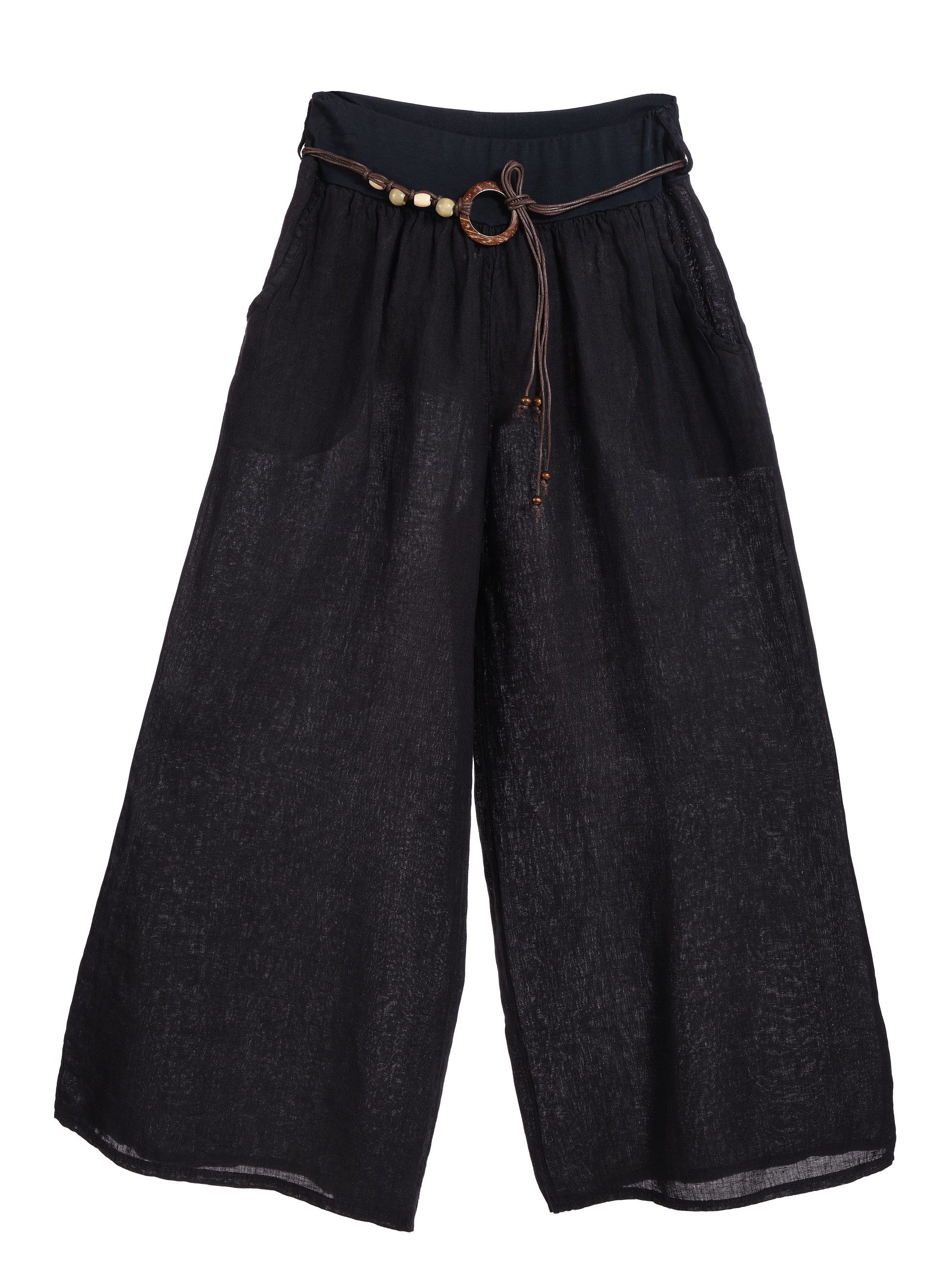PEKIVESSA Leinenhose Wide-Leg Schlupfhose mit weitem Bein und Gürtel