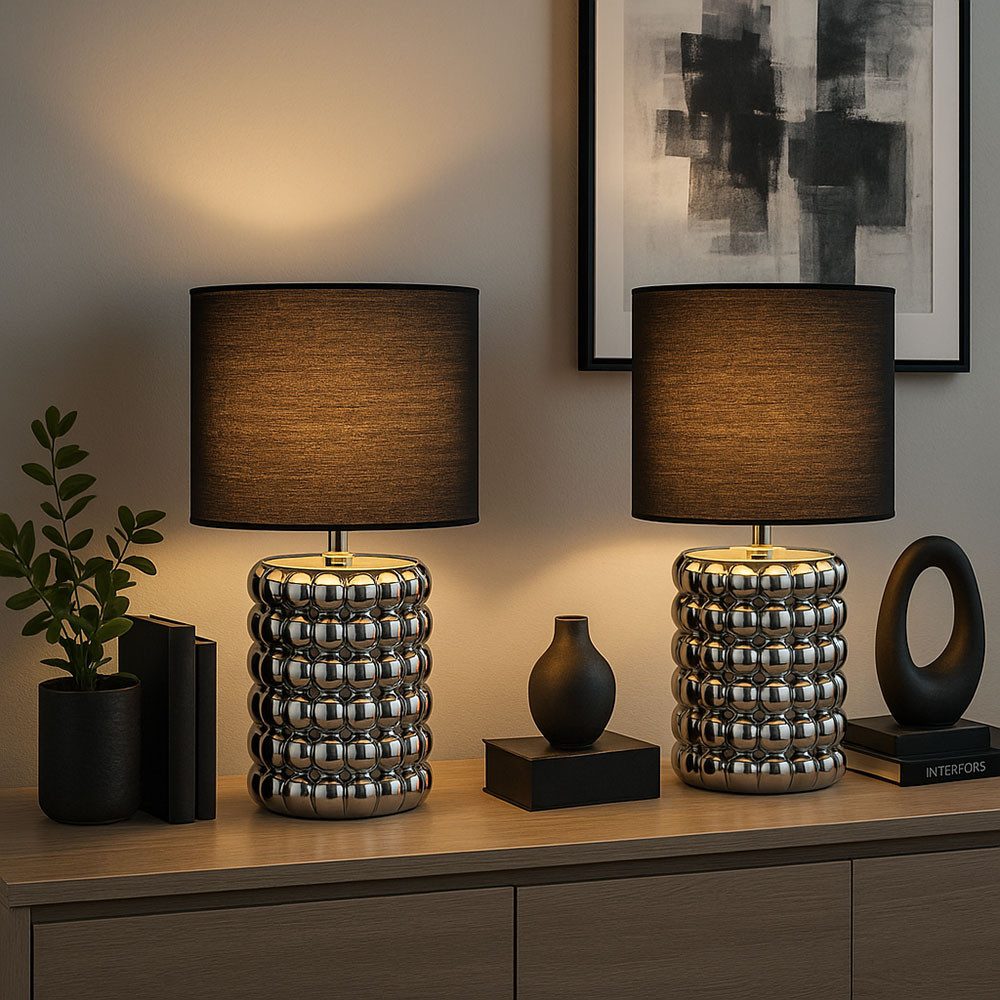 GLOBO LIGHTING Tischleuchte, Leuchtmittel nicht inklusive, 2x Tischlampe Schlafzimmerleuchte Nachttischlampe Keramik Textil