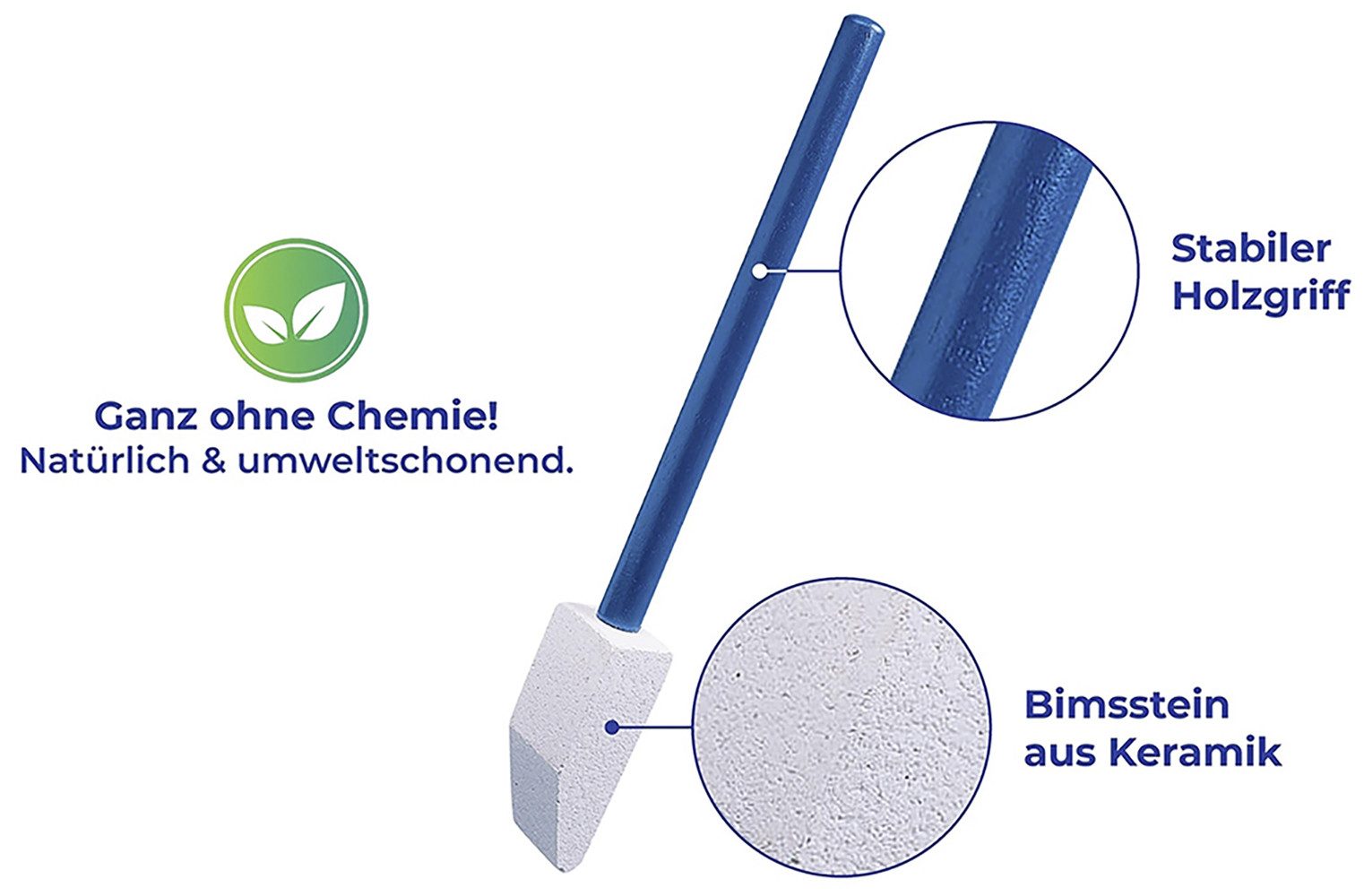 Maximex Reinigungsbürsten-Set Toilettenreiniger Spezial, (3-tlg), mit abgeschrägtem Bimsstein und Holzgriff – Bild 4 von 5